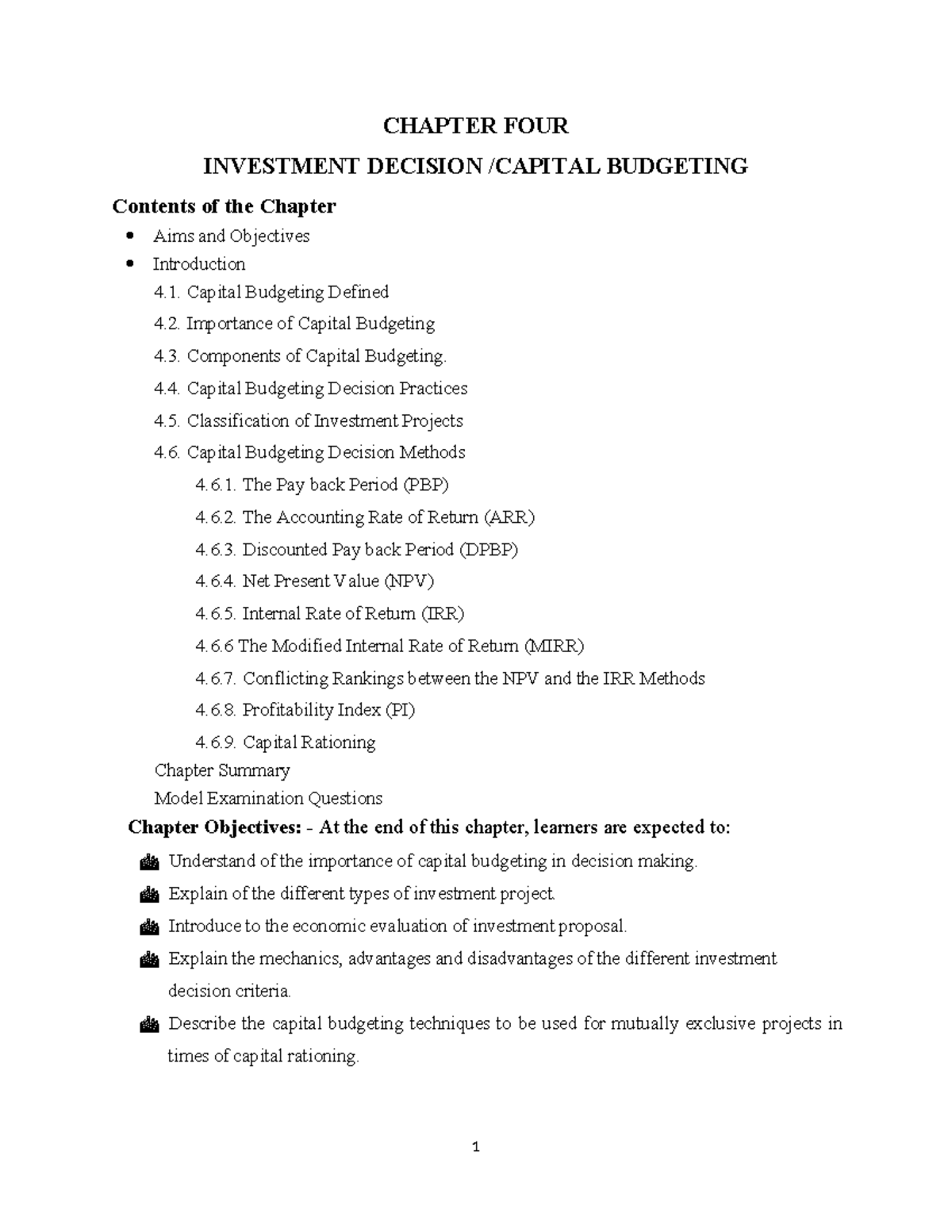 Chapter 4 - Investment Decision/CAPITAL BUDGETING Lecture Notes - Studocu