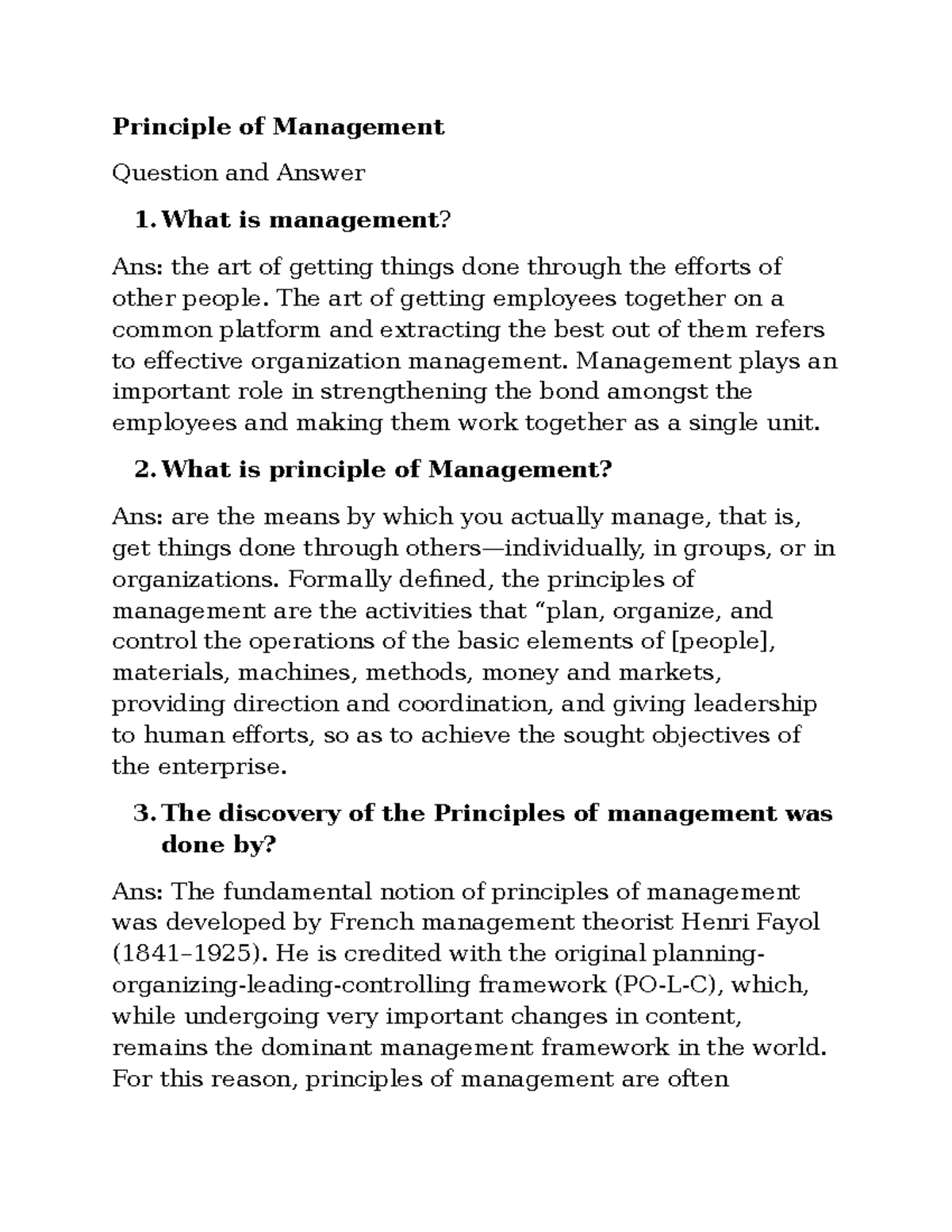 Principle of Management - Principle of Management Question and Answer ...