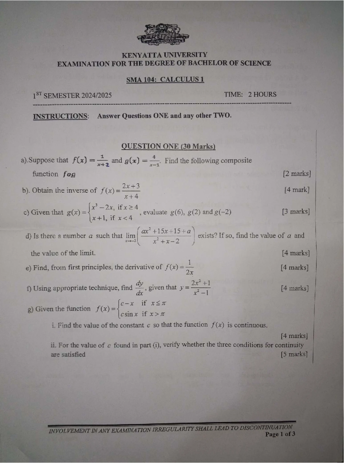 SCO 113: Past Exam Papers on Foundations of AI - Kenyatta University ...
