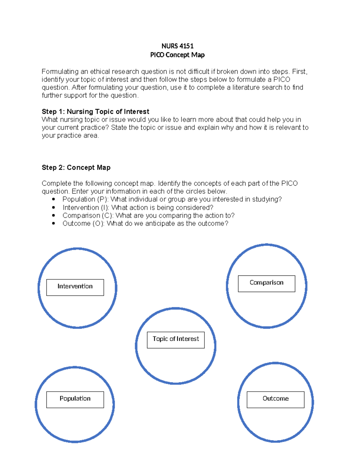 NURS 4151 Week 3 PICO Concept Map for Ethical Research Questions - Studocu