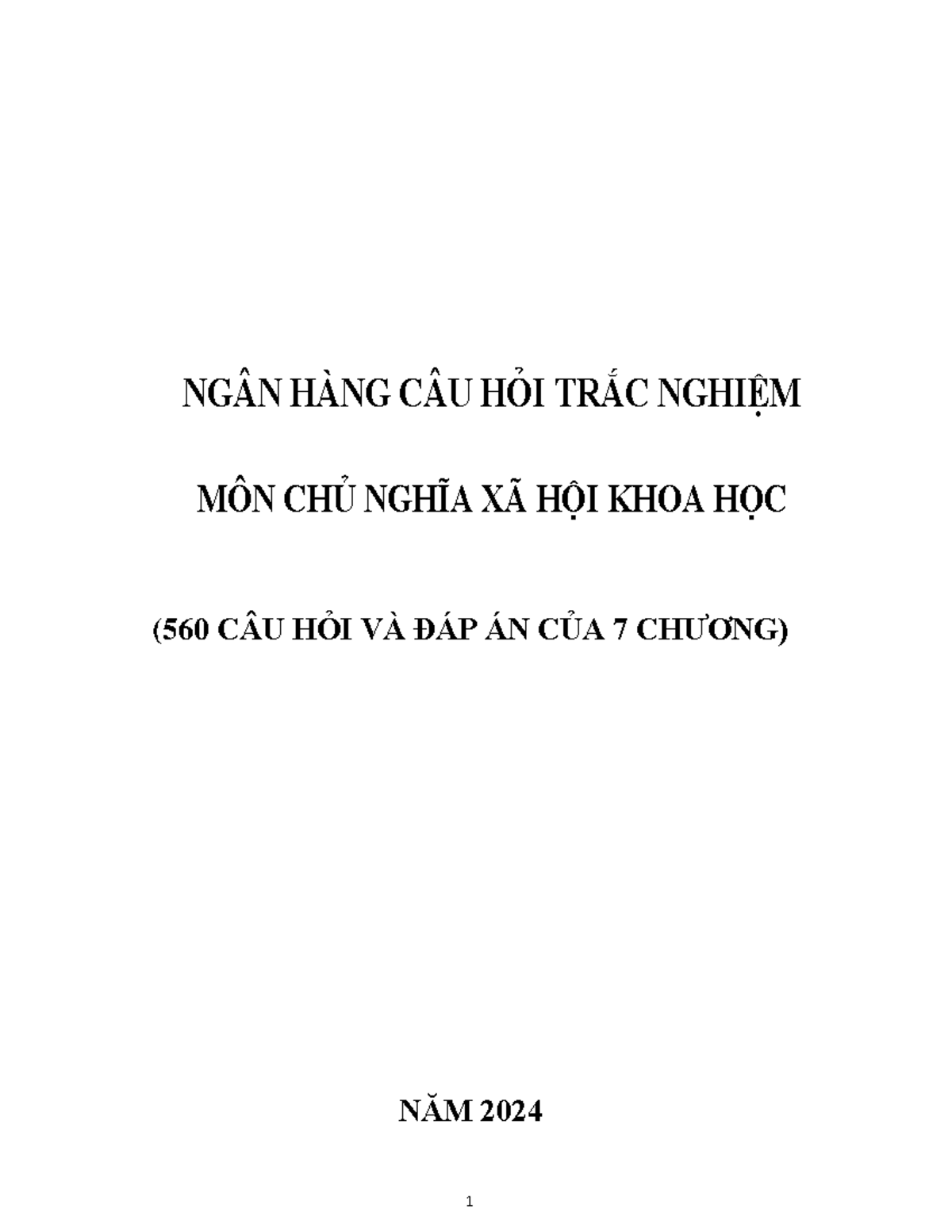 Ngân hàng 560 câu hỏi trắc nghiệm môn CNXHKH (Năm 2024) - Document Preview