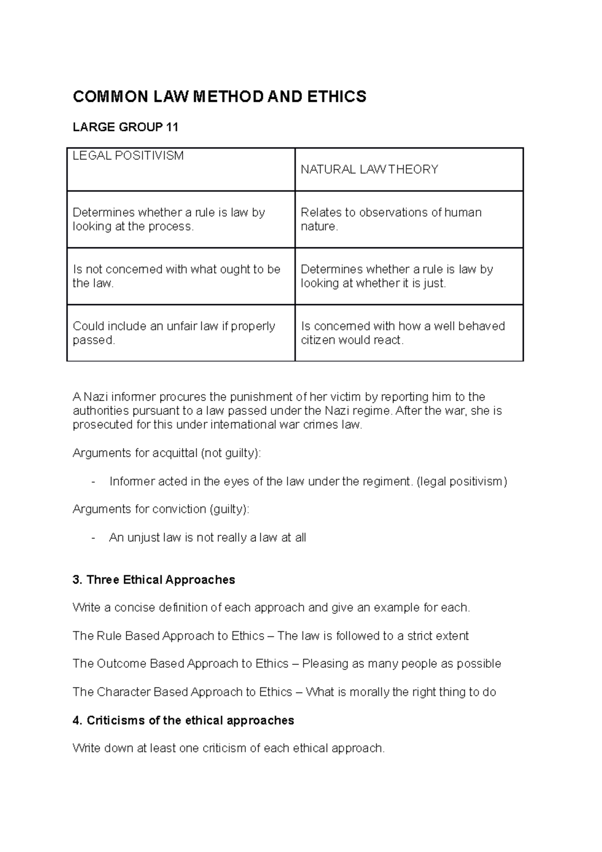 Approaches - Full lecture notes LLB Law - COMMON LAW METHOD AND ETHICS ...