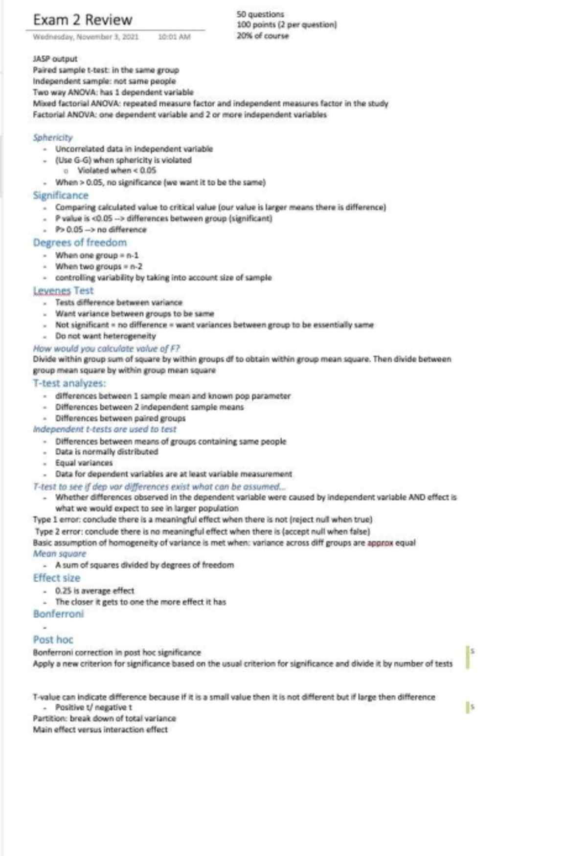 Exam 2 - Lecture Notes on ANOVA and Statistical Analysis - Studocu