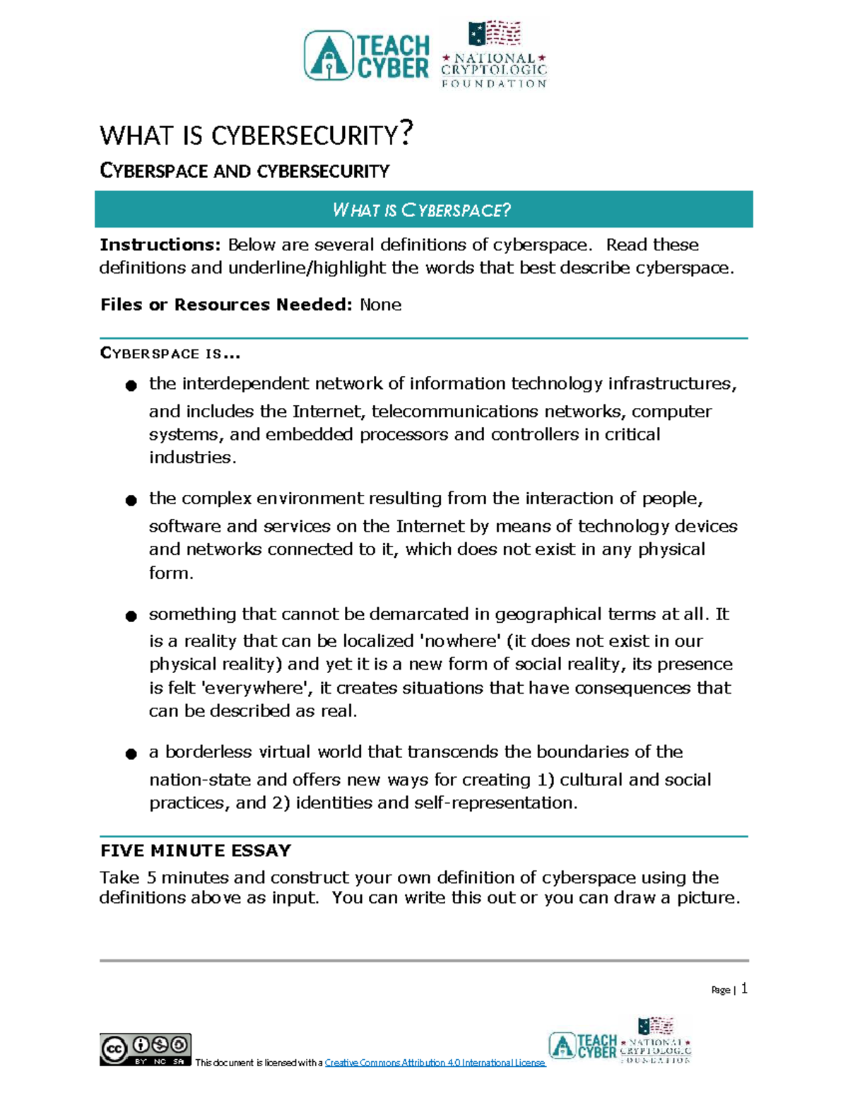 Cybersecurity and Cyberspace Definitions - U1 Essay Notes - Studocu