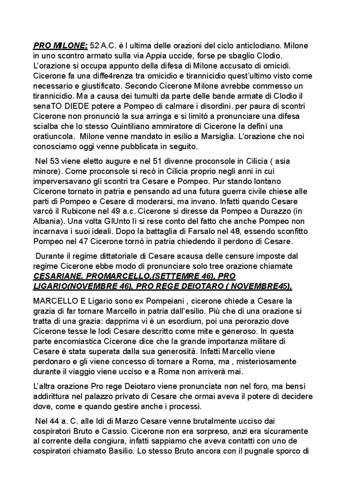 Orazioni di Cicerone: PRO MILONE e altre opere principali - Studocu