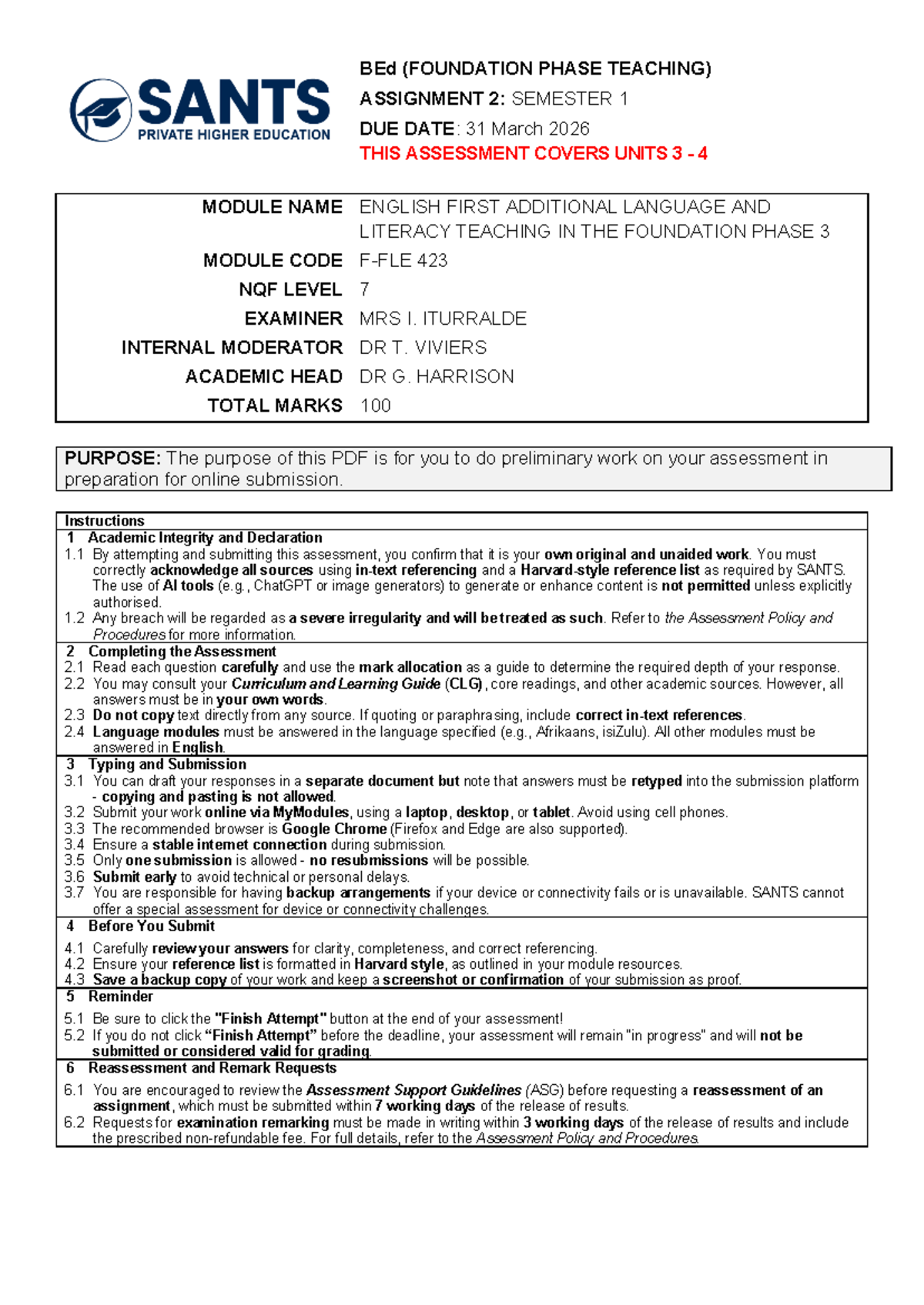 BEd Foundation Phase Teaching Assignment 2 - Semester 1 - Studocu