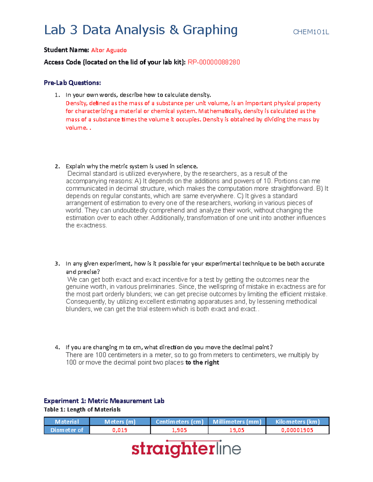 CHEM 101 L+Lab+3 assignment - Student Name: Aitor Aguado Access Code ...
