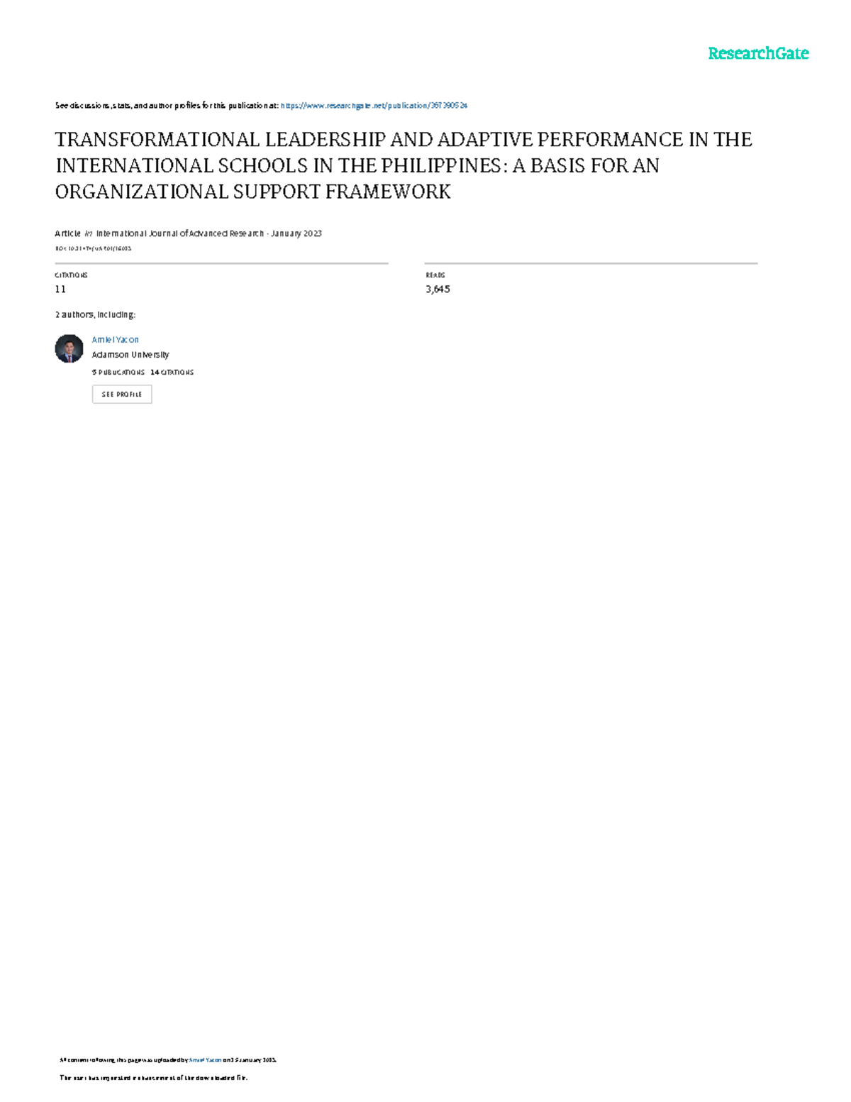Transformational Leadership & Adaptive Performance in Int'l Schools: A ...