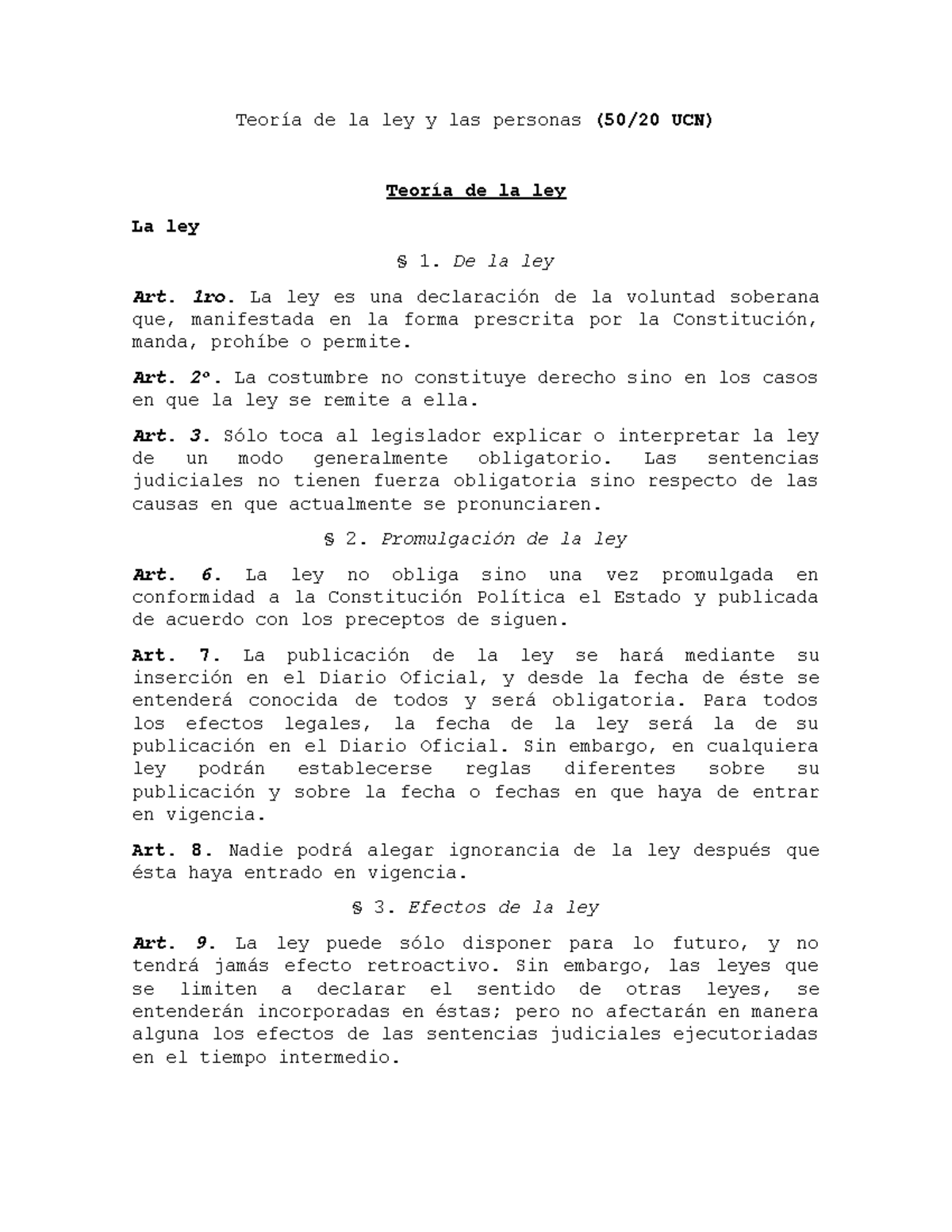Teoría de la Ley y las Personas (UCN) - Apuntes Completos - Studocu