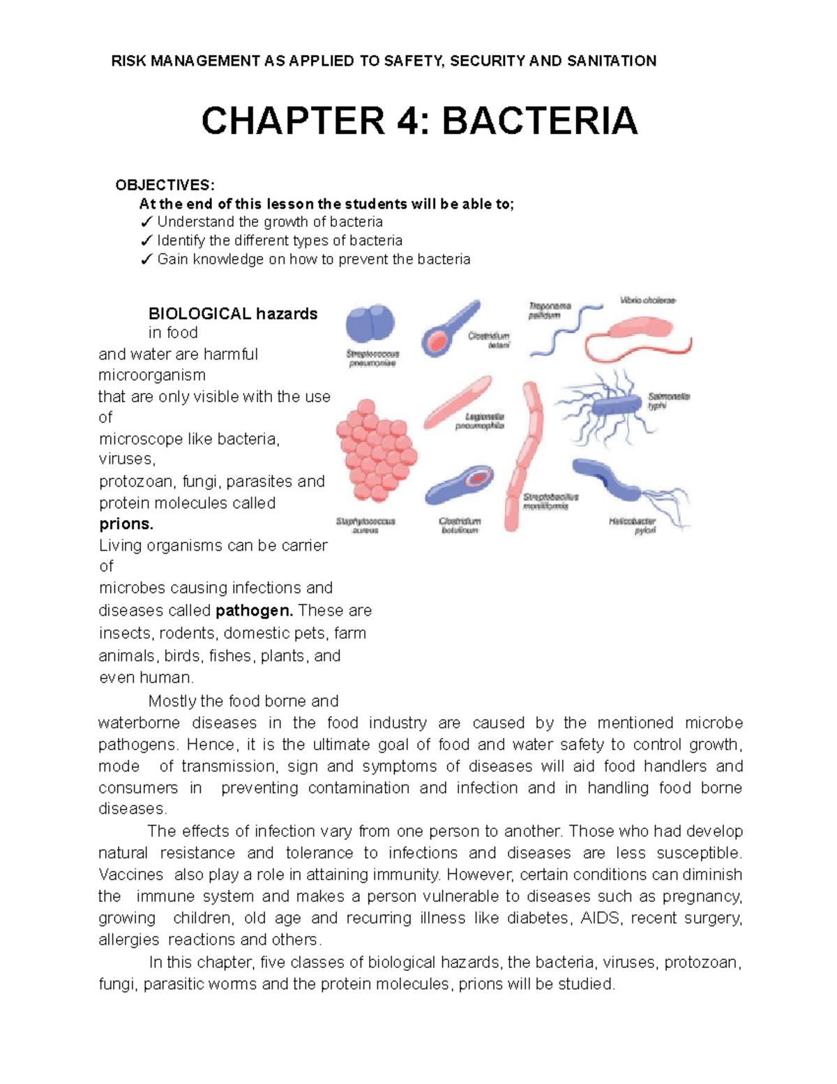 Chapter 4: Bacteria in Risk Management (Safety, Security & Sanitation ...