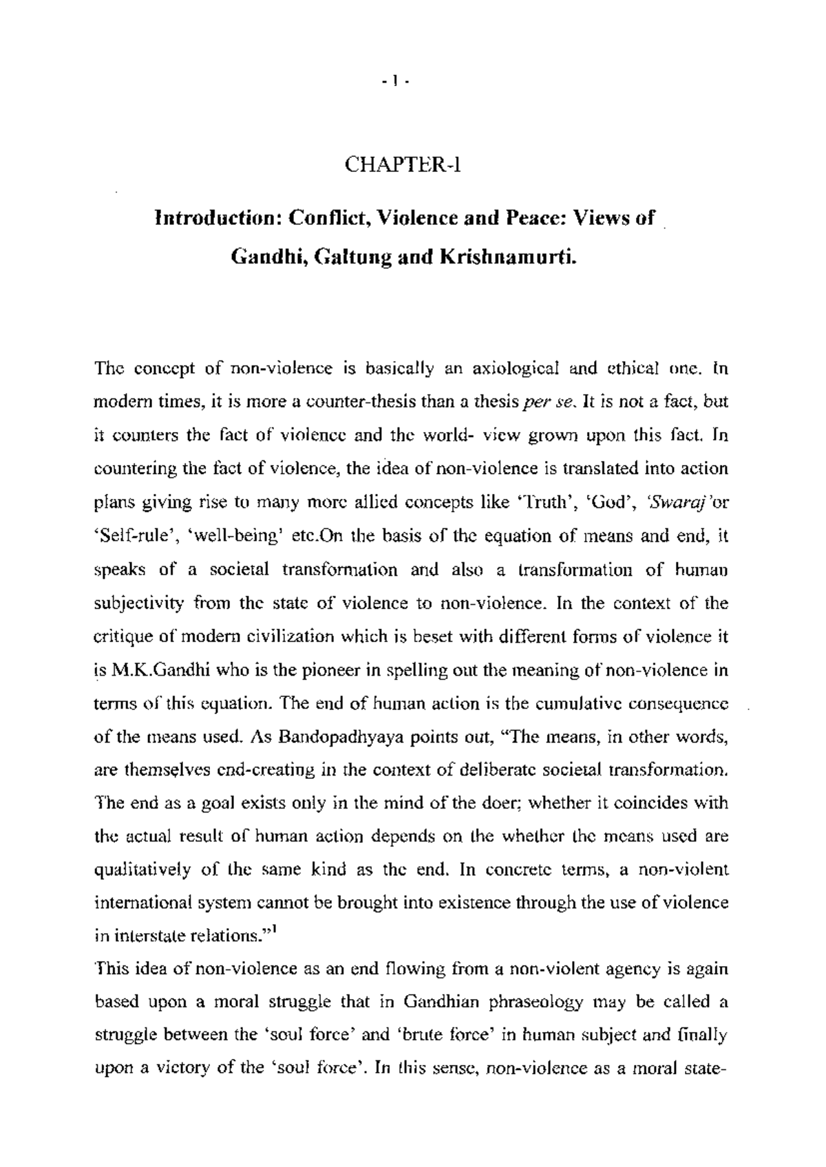 Gandhi and Galtung - CHAPTER-I Introduction: Conflict, Violence and ...