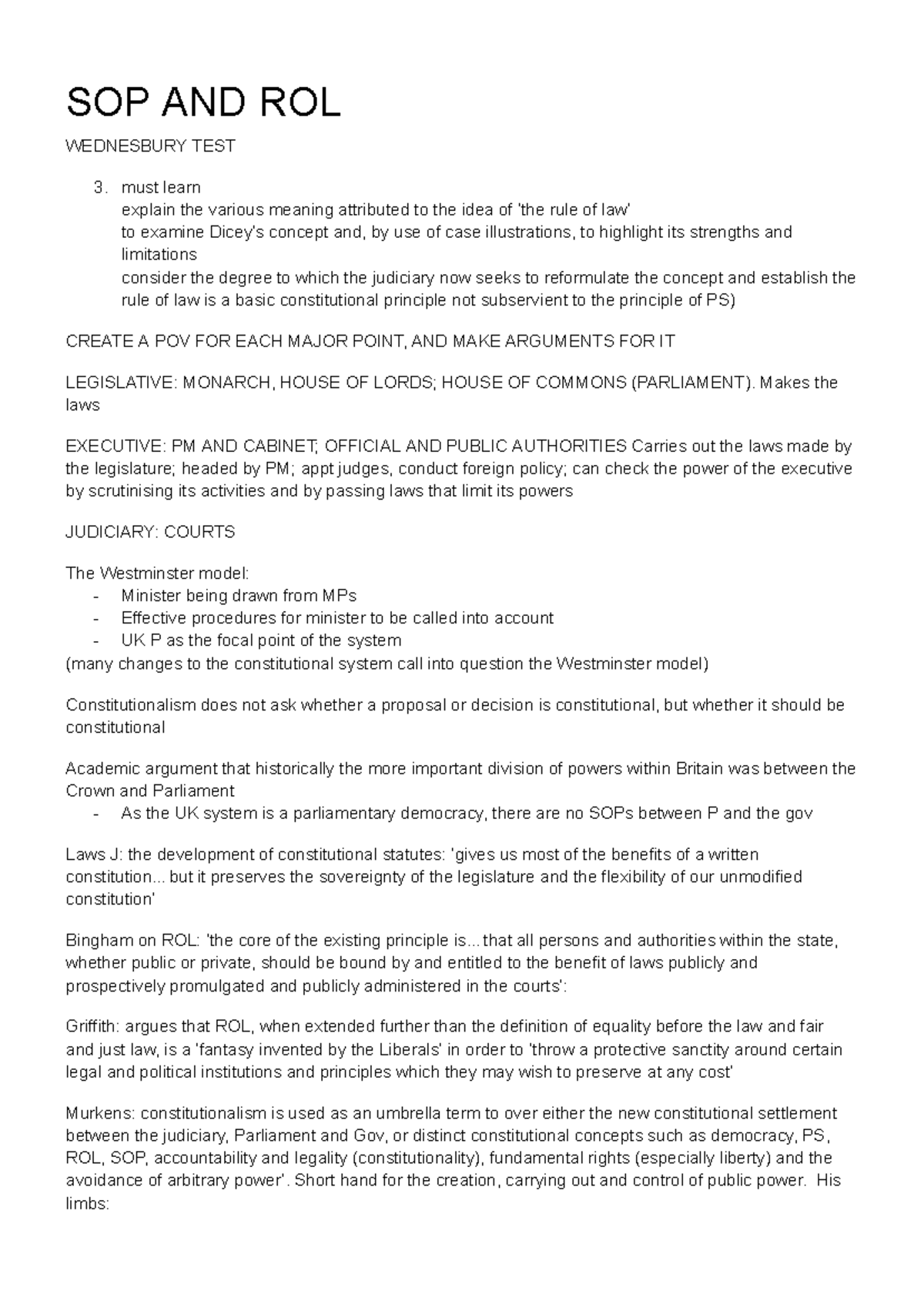 SOP & ROL: Analyzing the Separation of Powers and Rule of Law in UK ...