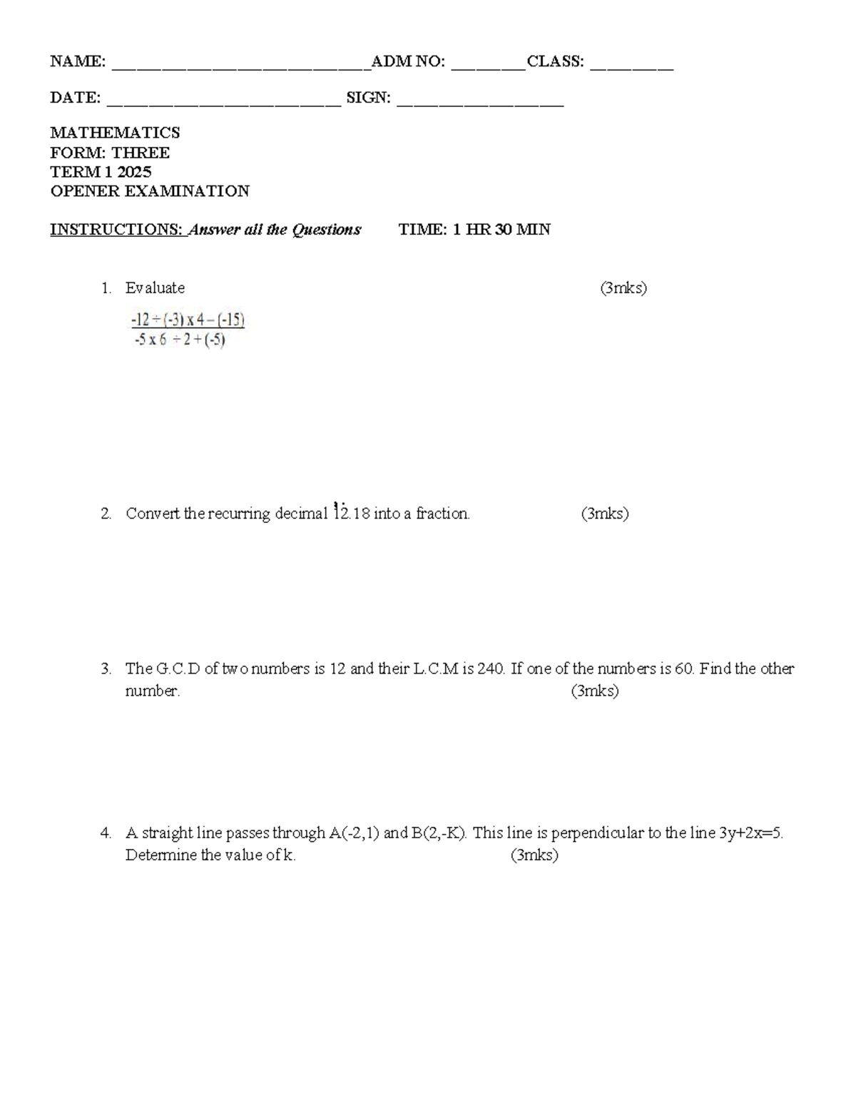 2025-Mathematics-F3-Term1-Exam-Questions - Studocu