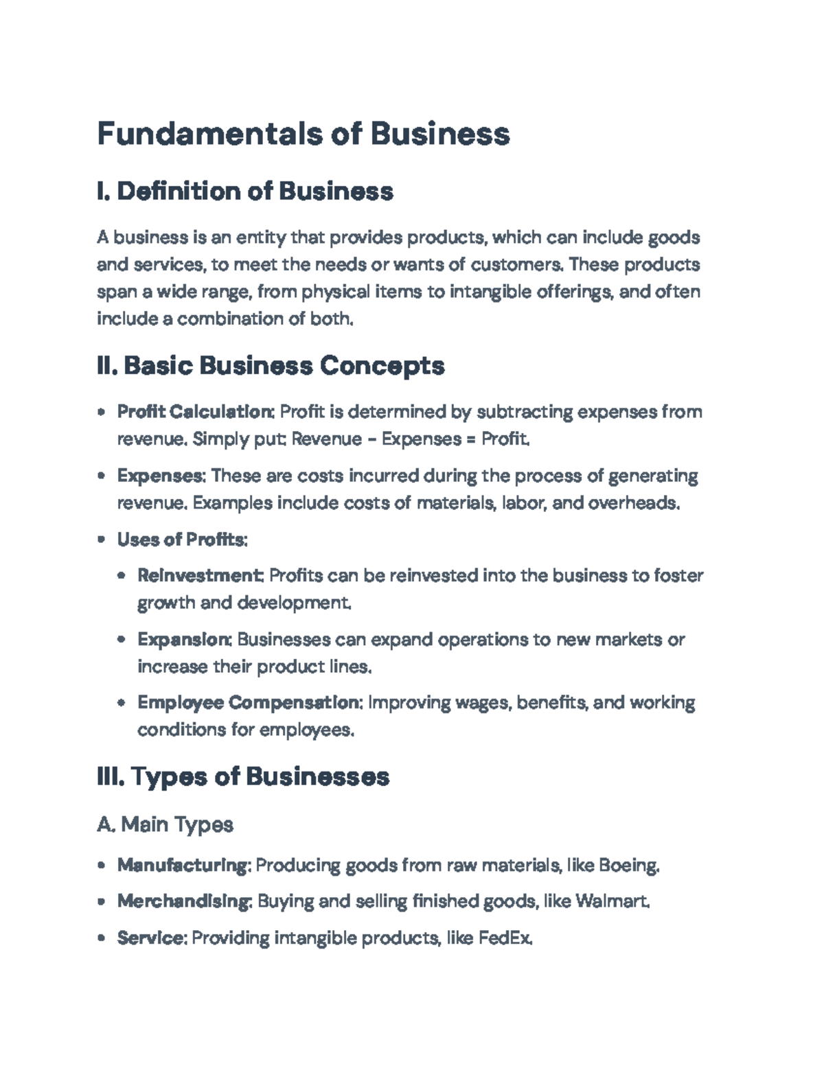 Fundamentals of Business Concepts and Practices - [Course Code ...