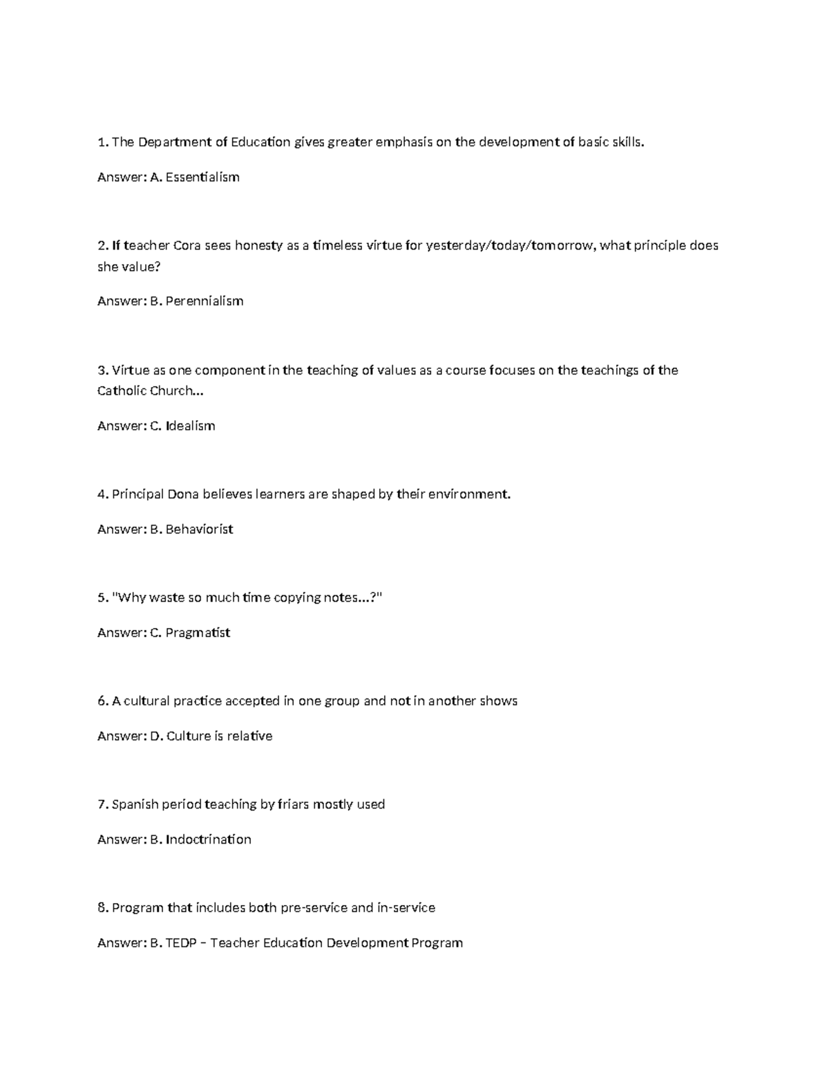 Diagnostic Prof Ed - Random Quiz Answers and Key Concepts - Studocu