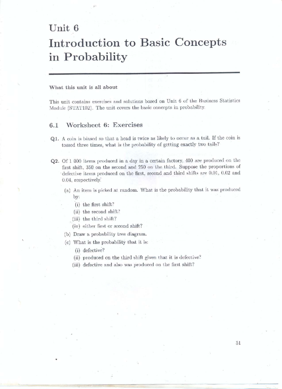 STAT102 Unit 6: Intro to Basic Concepts in Probability - Studocu