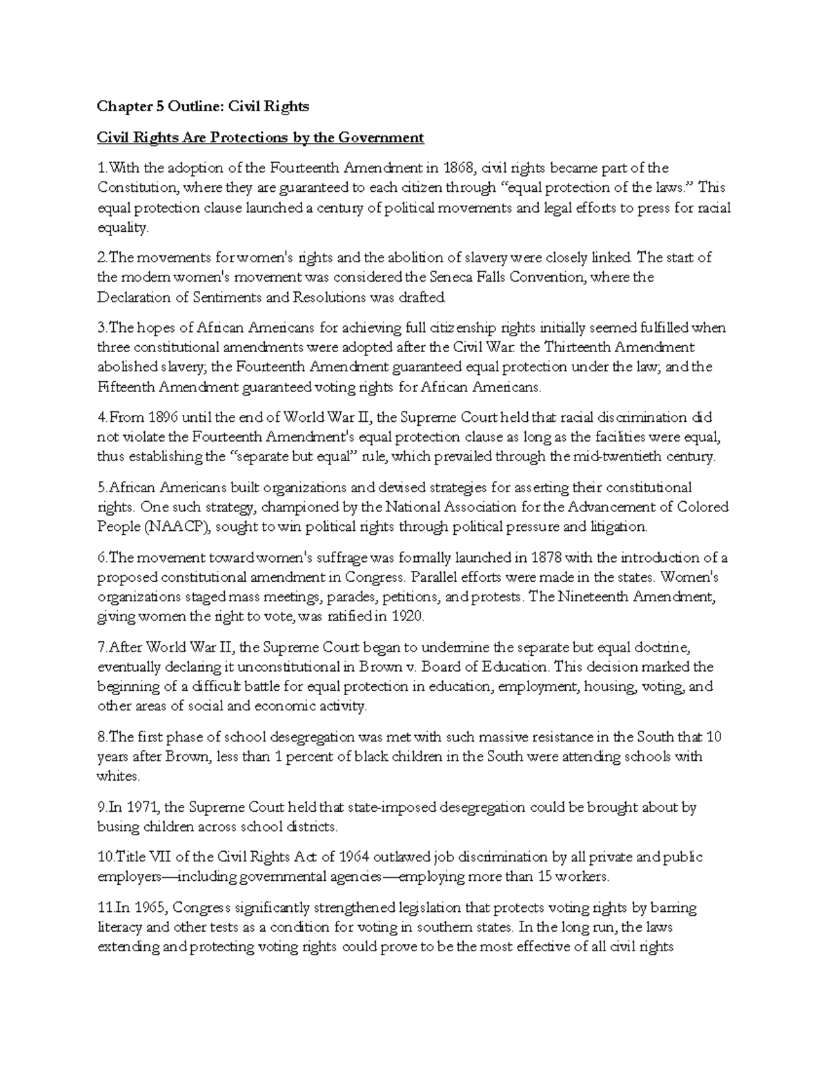 Quiz 3: Chapter 5 Civil Rights Outline Summary - Studocu