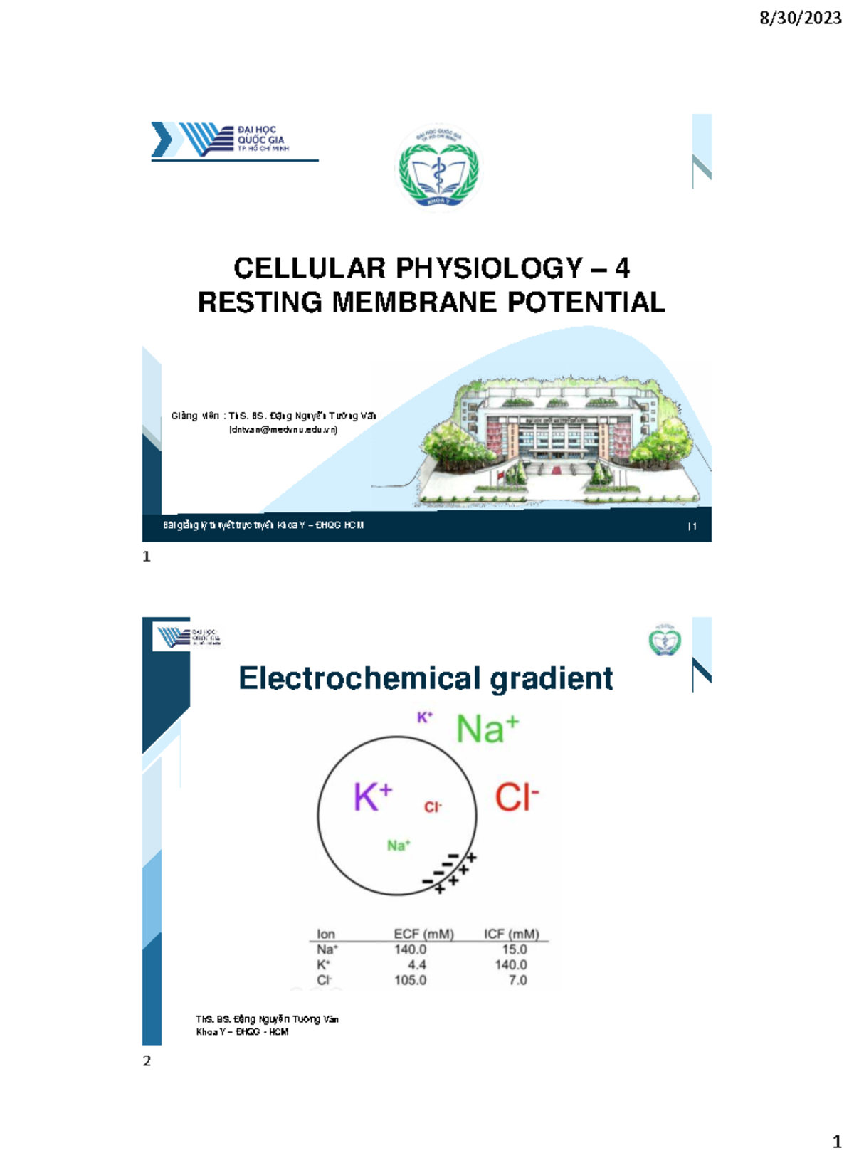 CELLULAR PHYSIOLOGY 4: Resting Membrane Potential Lecture Notes - Studocu