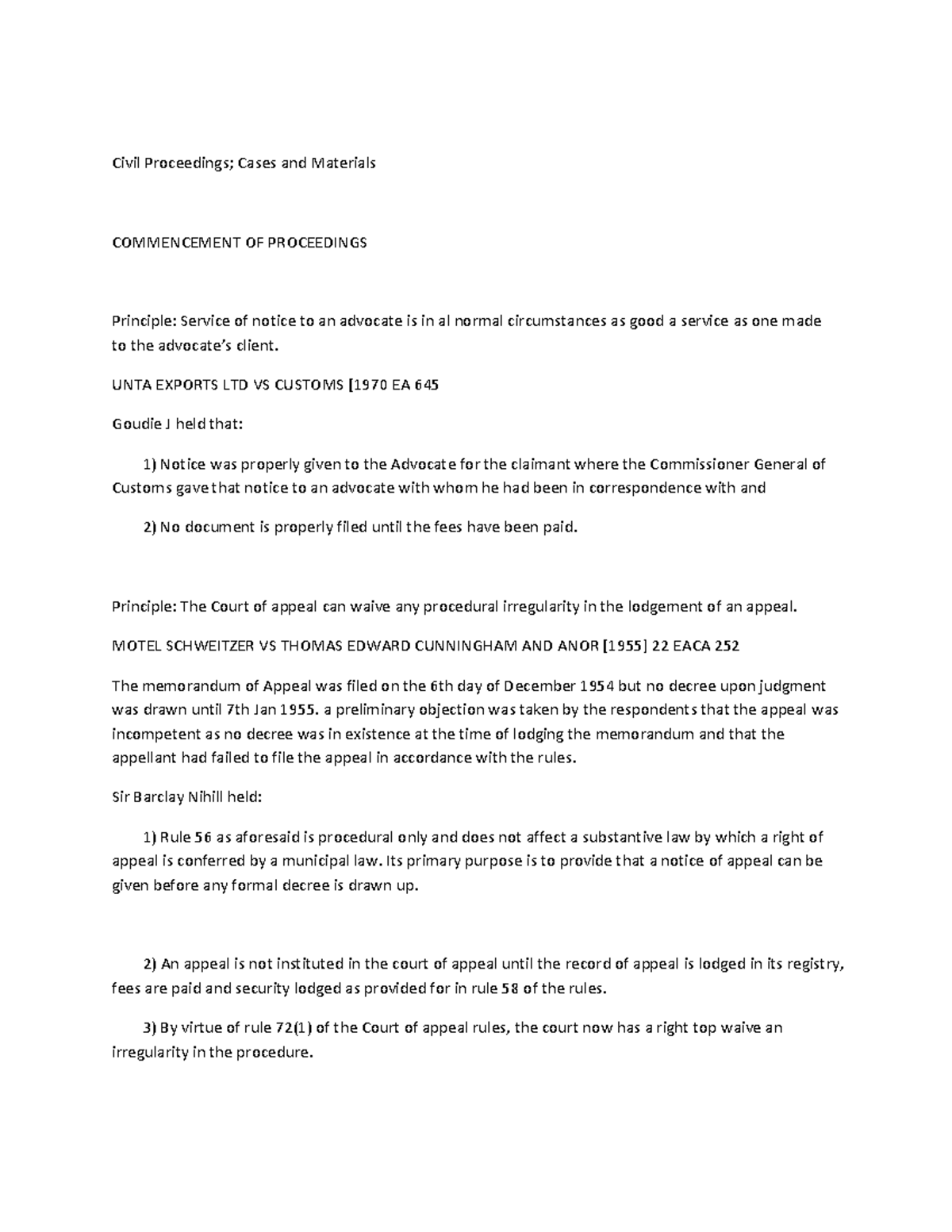Civil Proceedings; Key Principles and Case Summaries (CIVL 101) - Studocu