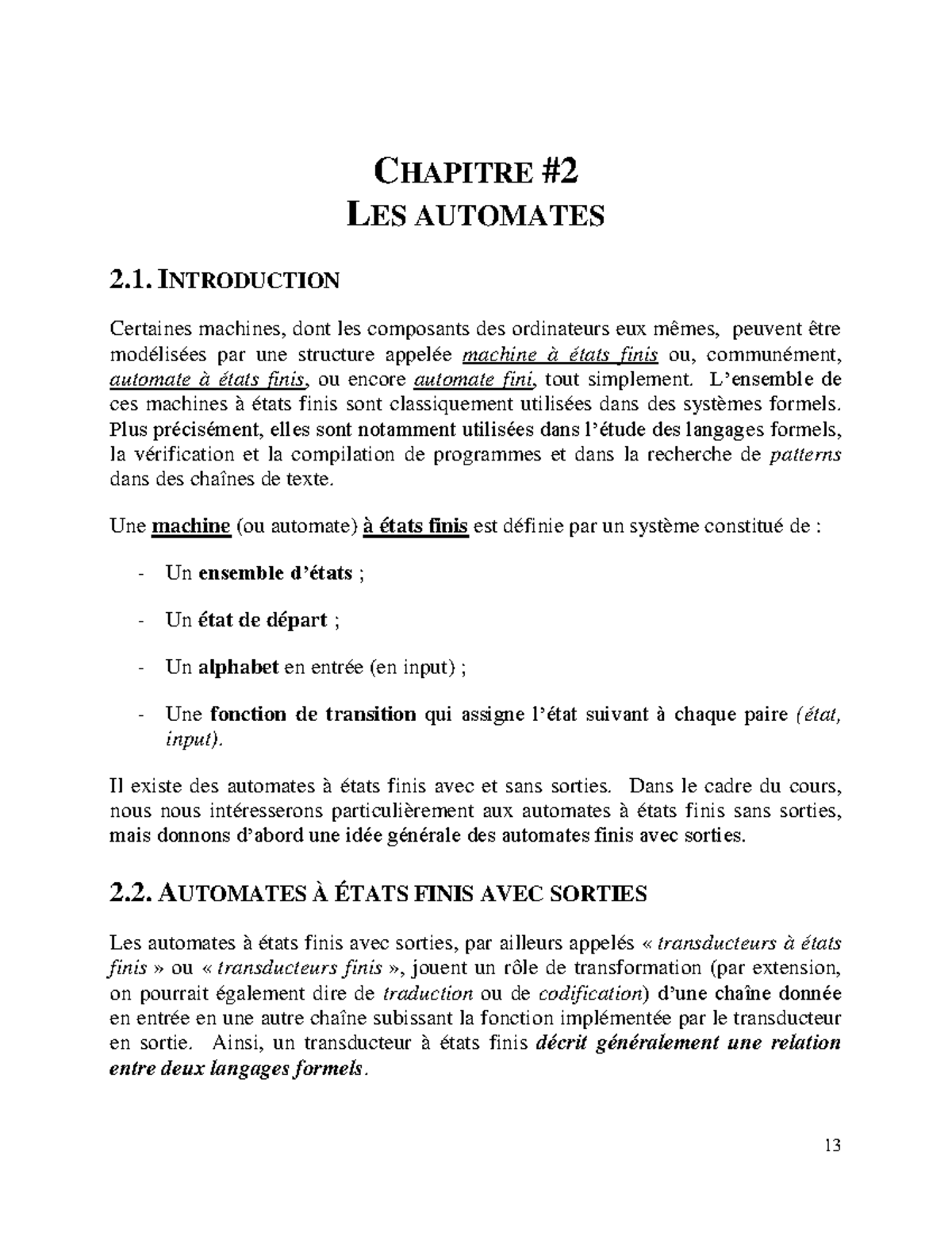 PIF1006 - Notes de cours - Chapitre #2 - Automates - CHAPITRE LES ...