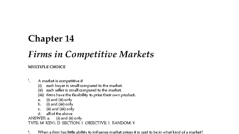 Chapter 14 Firms in Competitive Markets: Practice Questions - Studocu