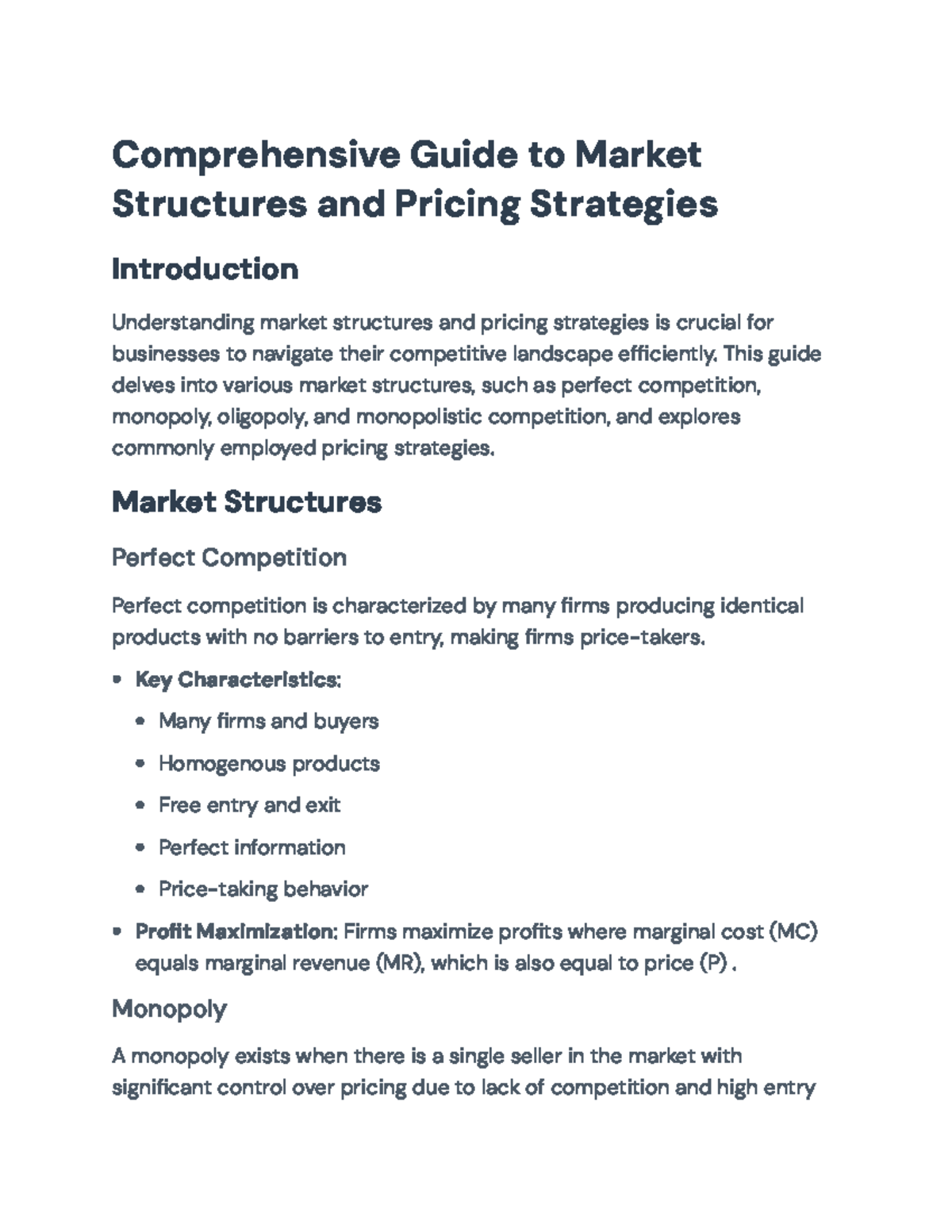 Market Structures & Pricing Strategies: An In-Depth Overview - Studocu