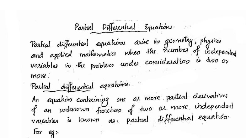 Partial Differential Equations: Concepts and Applications - Studocu