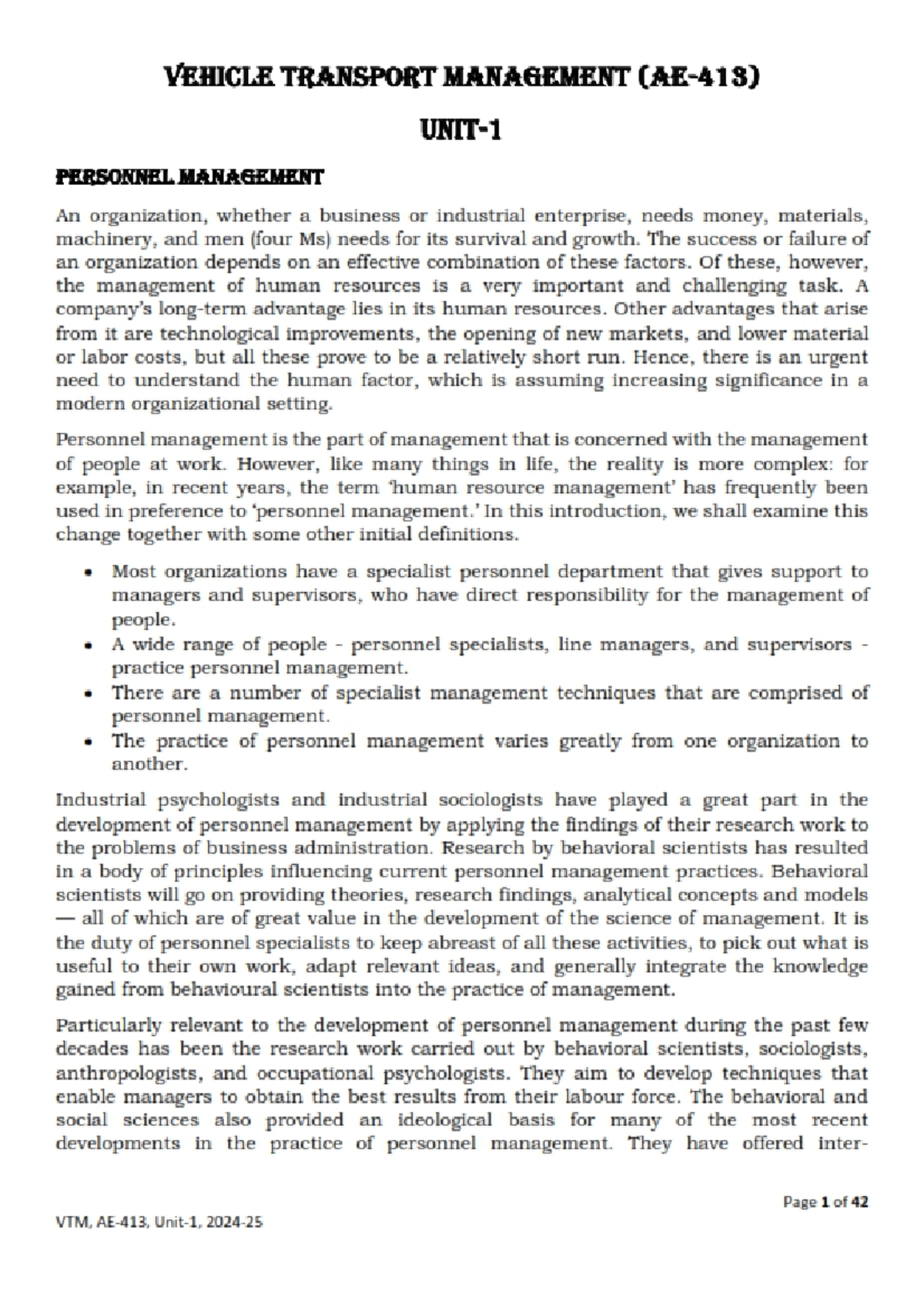Unit 1 - Personnel Management & Human Resources Insights (DTU) - Studocu