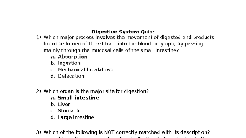 Digestive System Quiz (BIO101): Key Questions & Practice - Studocu