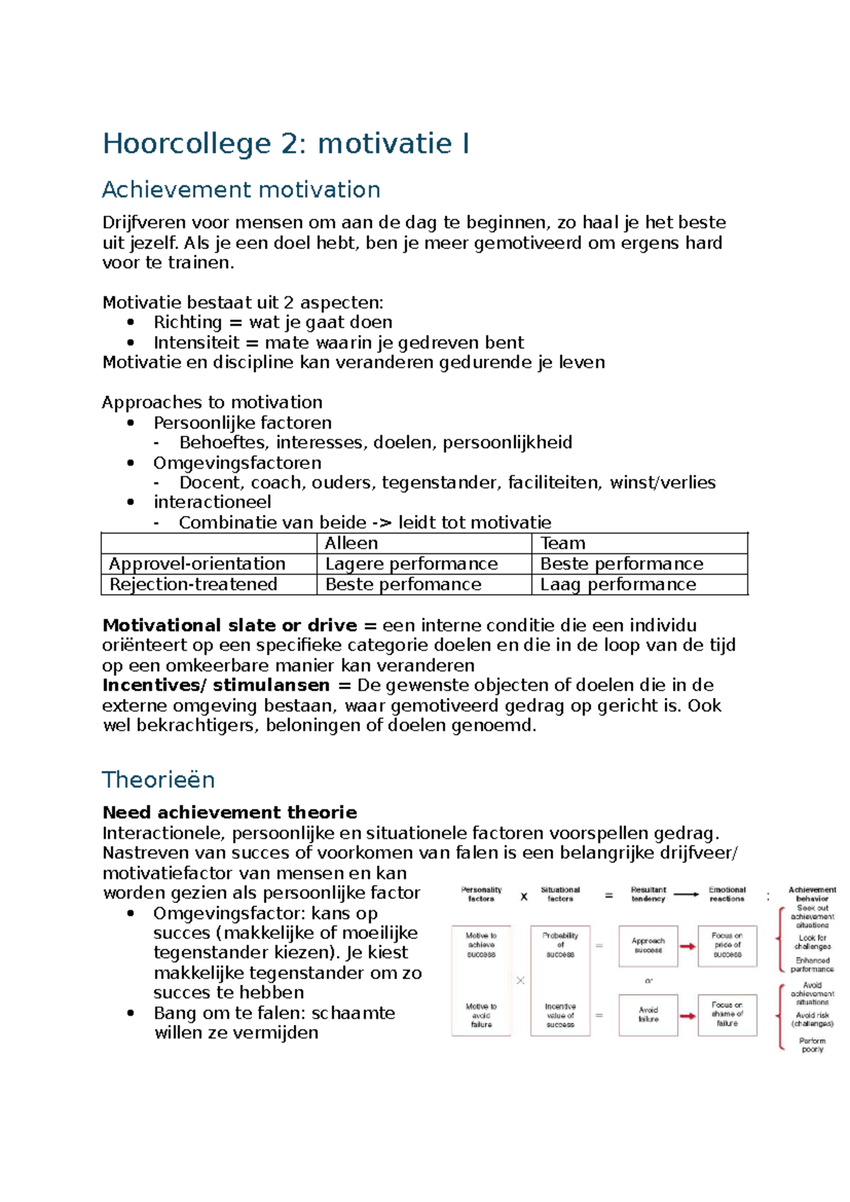 Psychologie van Bewegen en Inspanning HC 2: Motivatie en Drijfveren ...