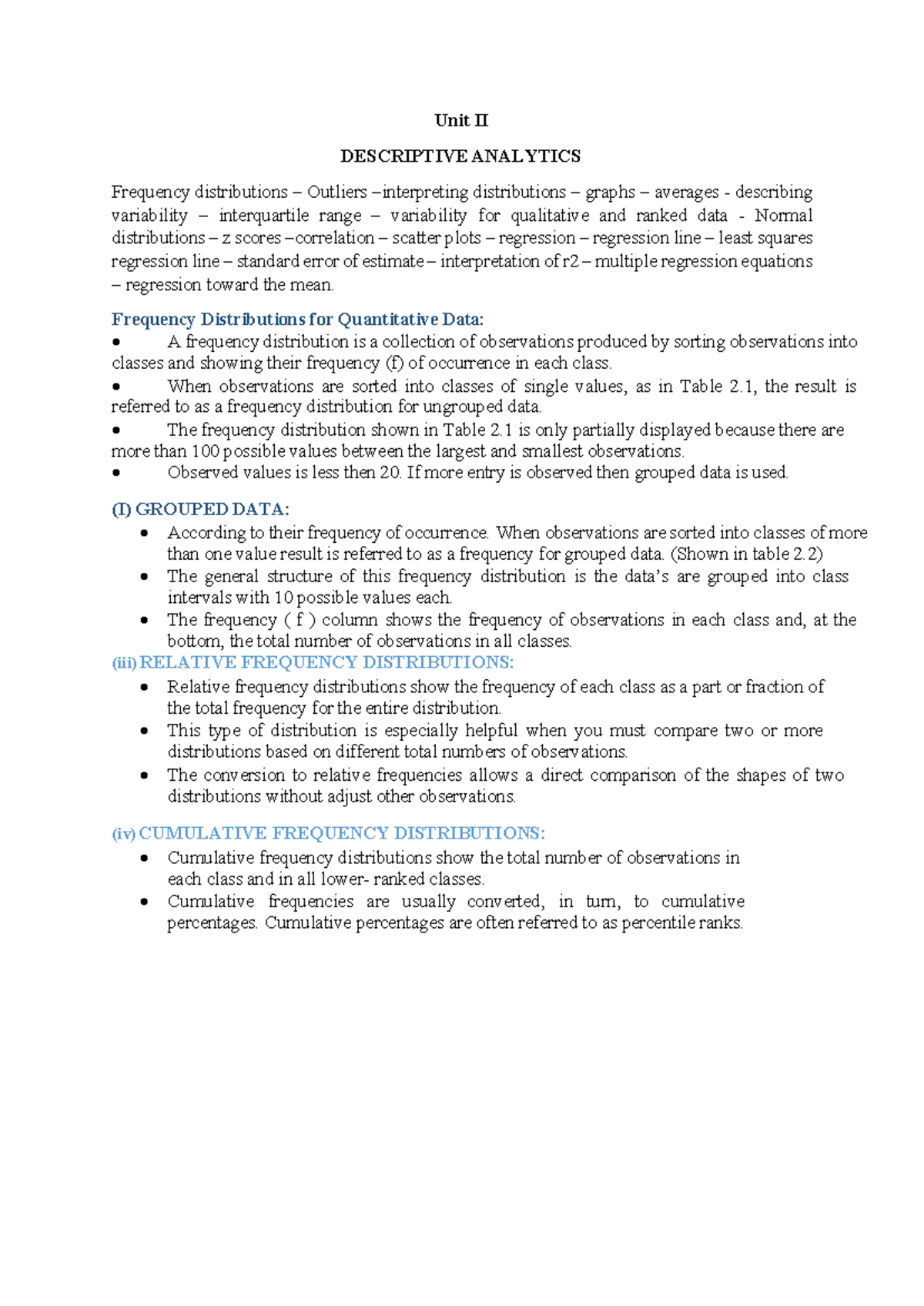 Unit II: Descriptive Analytics - Frequency Distributions & Variability ...