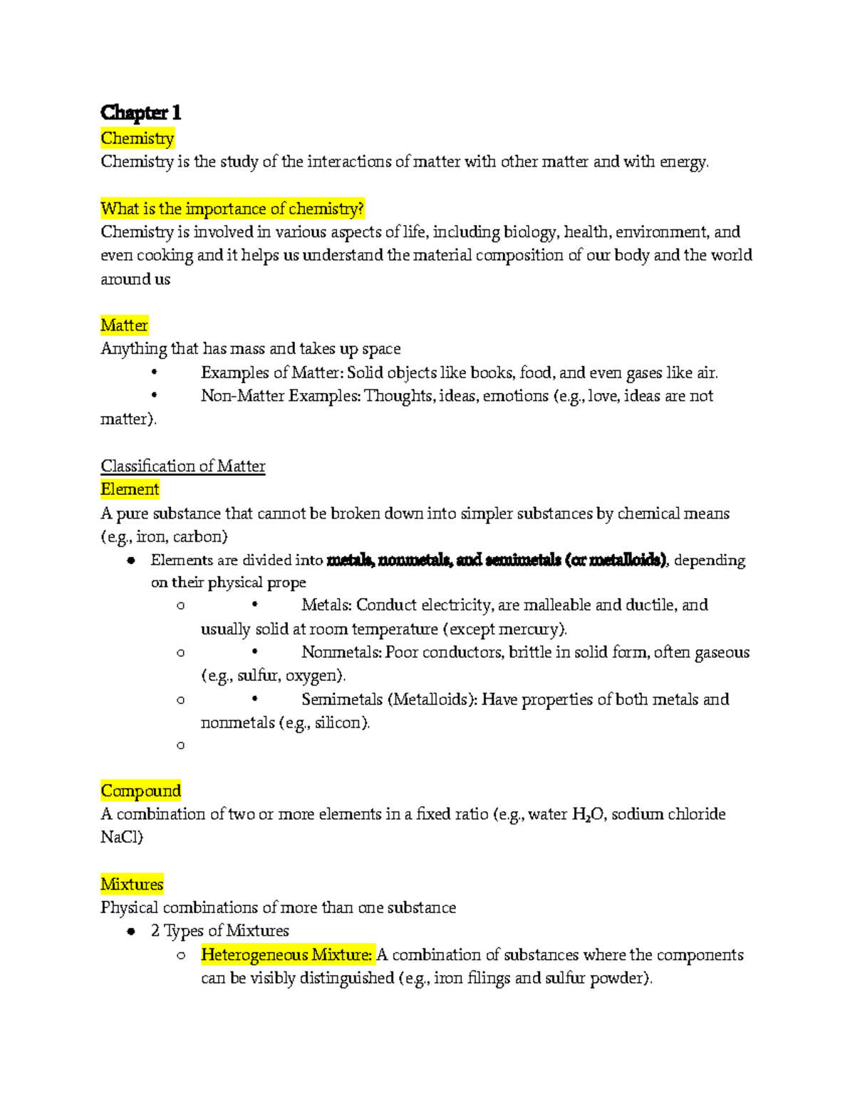 CHEM 101 - Study Guide for Chapters 1-3 Exam Review - Studocu
