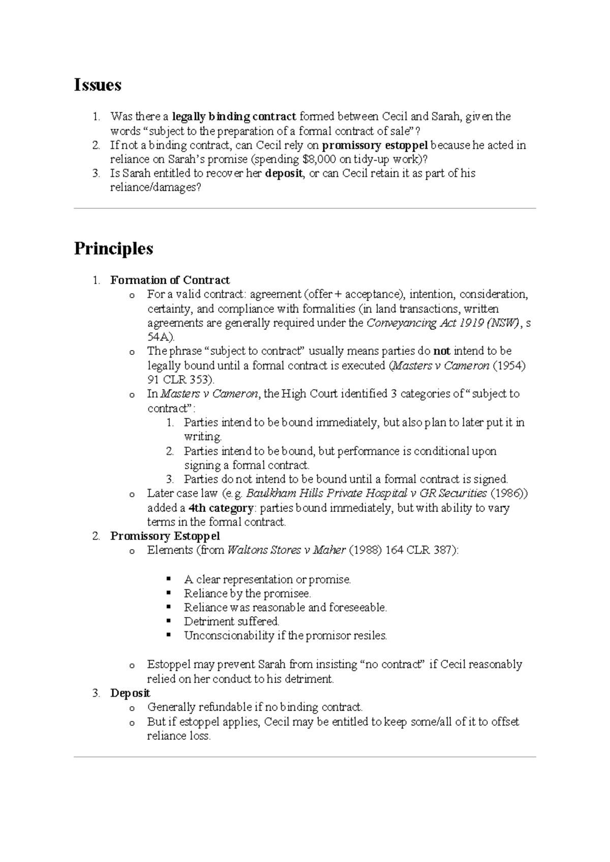 Law 101 - Week 4: Contract Formation & Promissory Estoppel Notes - Studocu