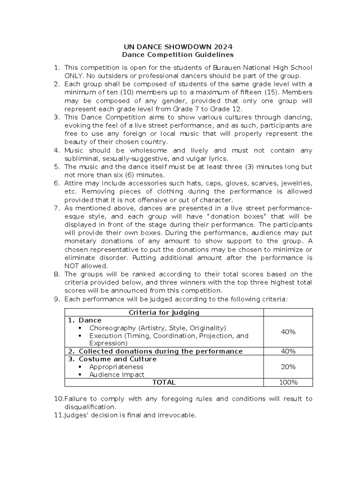 2024 UN Dance Showdown: Competition Guidelines for Students - Studocu