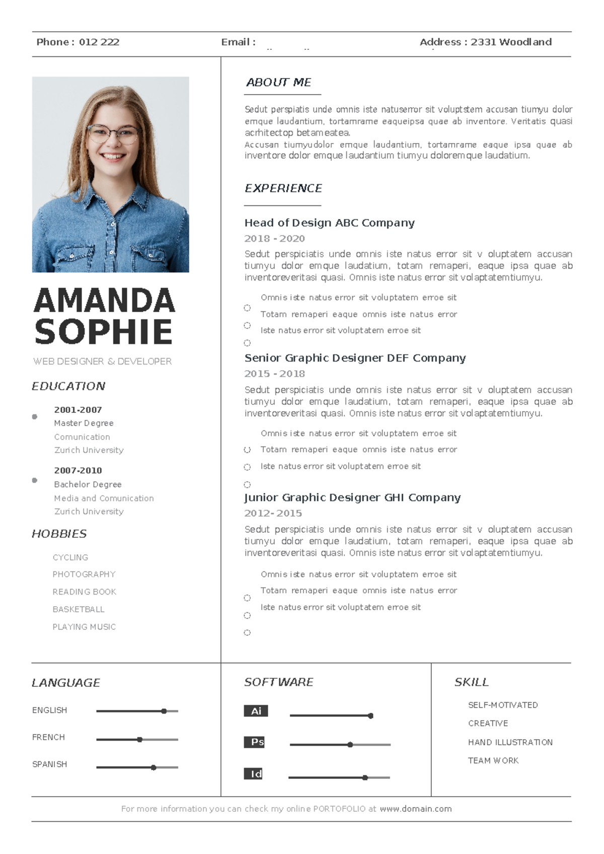 09 Professional CV & Resume: Amanda Sophie - Web Designer/Developer ...