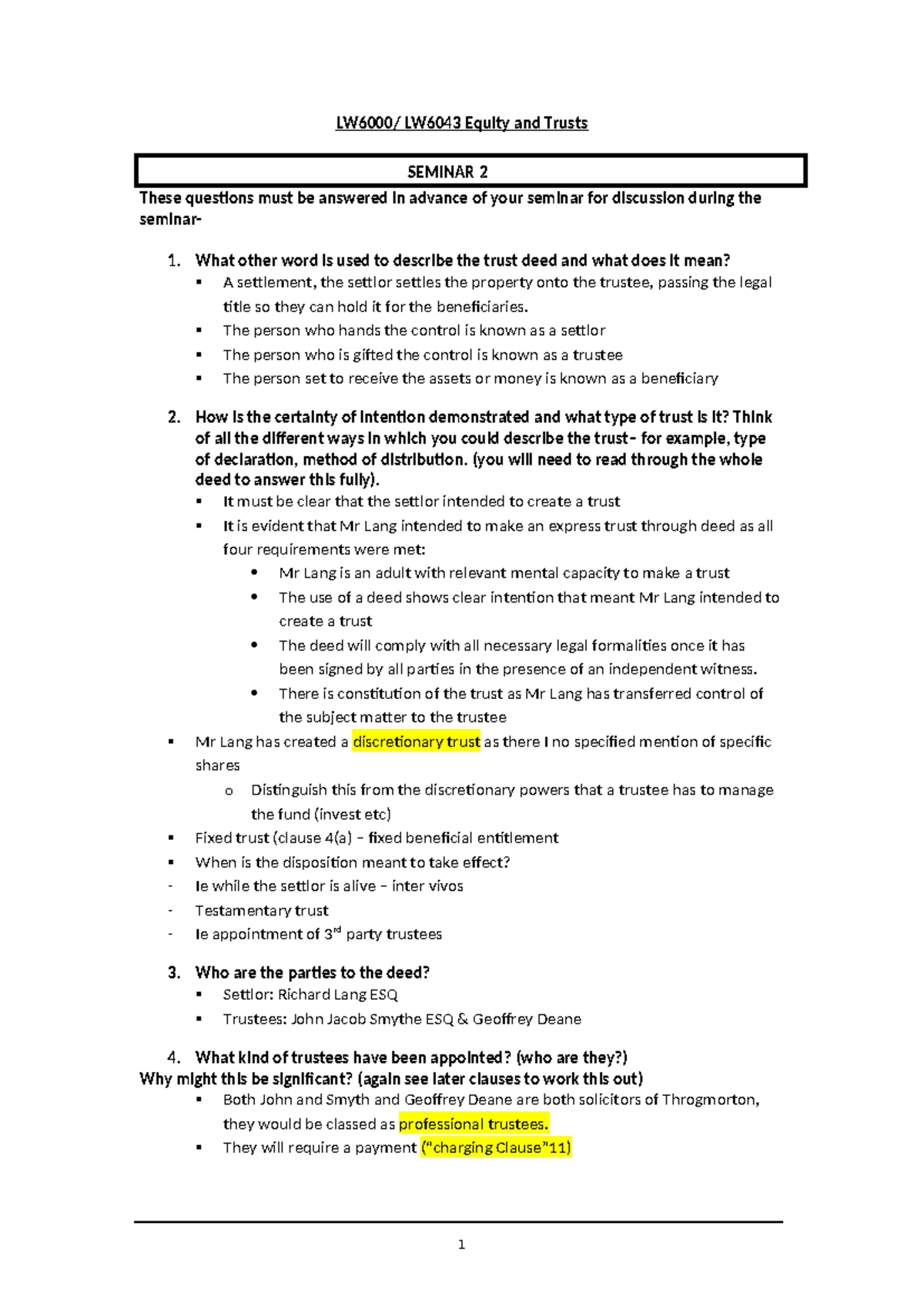 Seminar 2 - LW6000/LW6043 Equity and Trusts Lecture Notes - Studocu