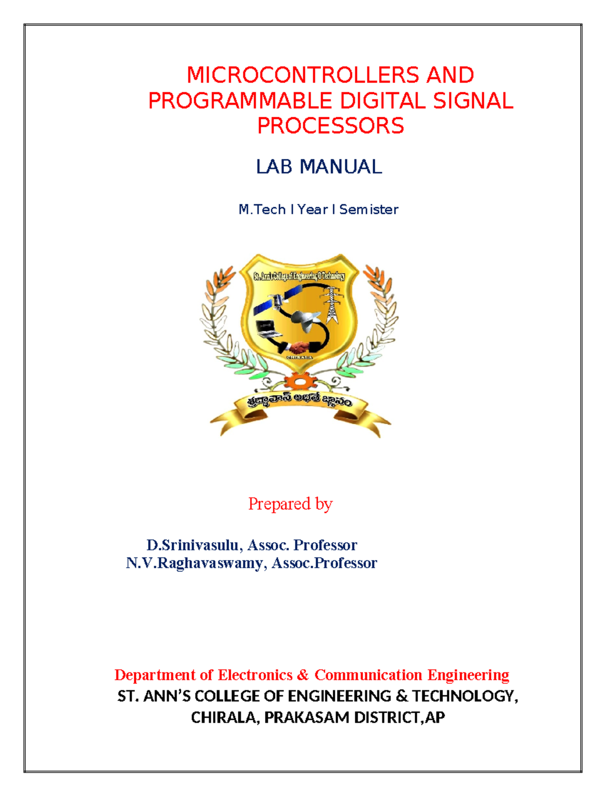 MCPDSP MTech 1-1 Microcontrollers & DSPs Lab Manual - Studocu