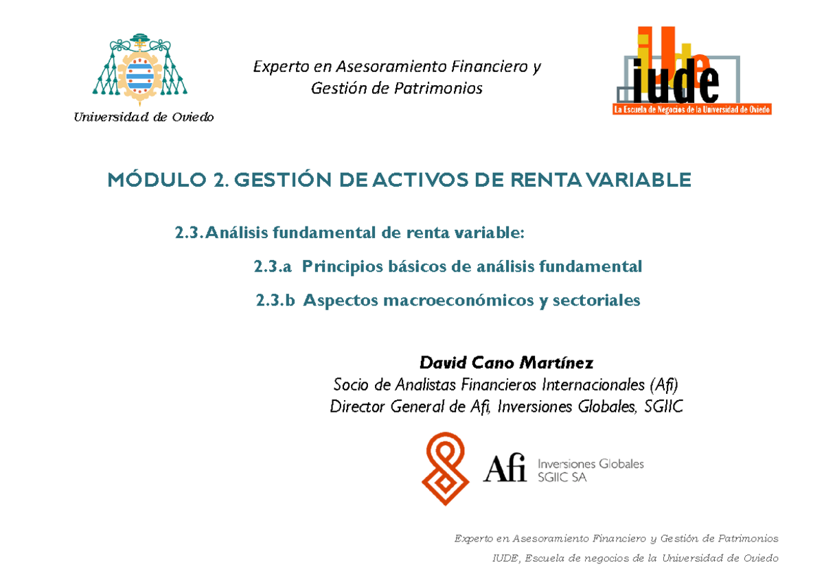 2.3.a y 2.3.b Análisis Fundamental de Renta Variable por David Cano ...