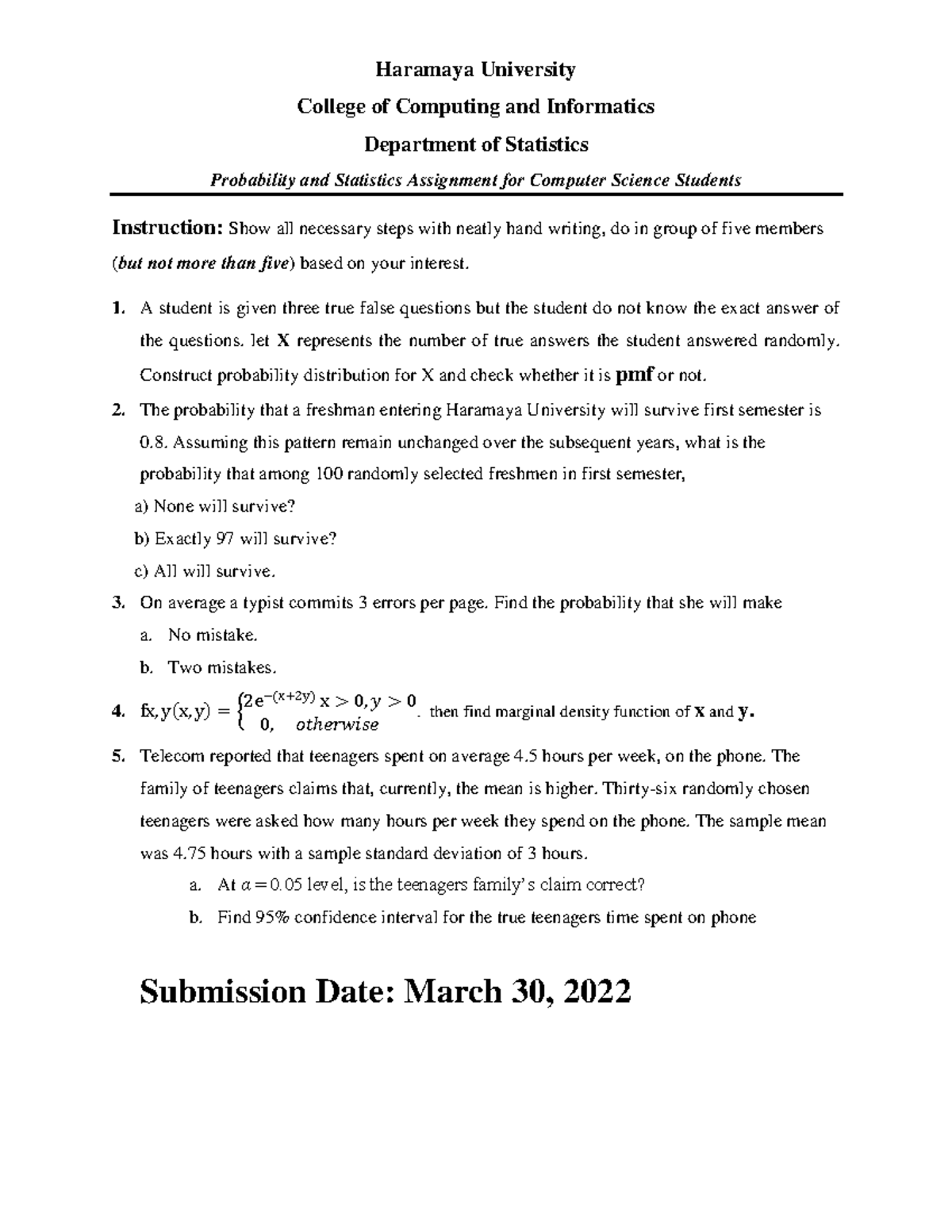 Stat & Prob Assignment - probability and statics for computer science ...