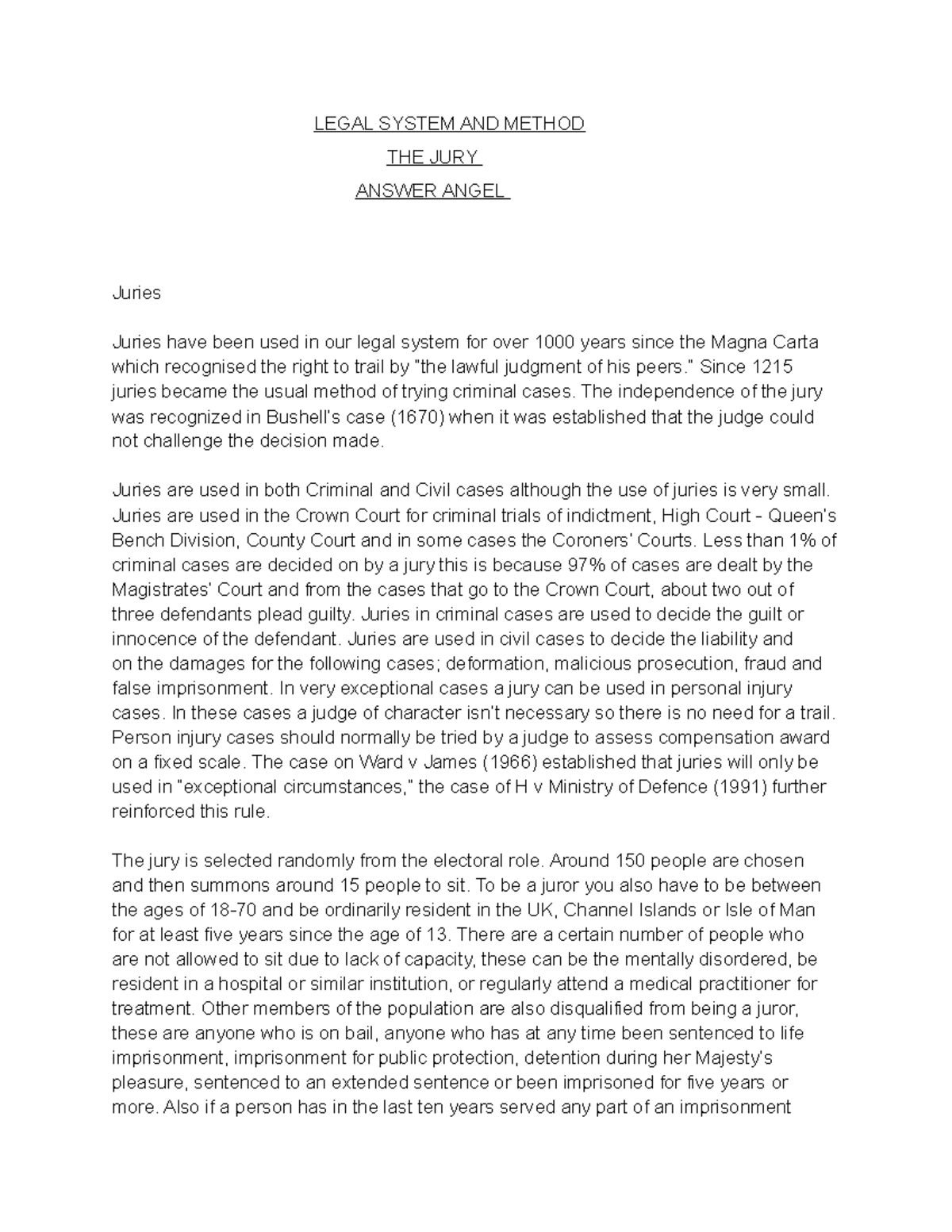 LSM Exam Practice: Essay on Jury Selection & Responsibilities - Studocu