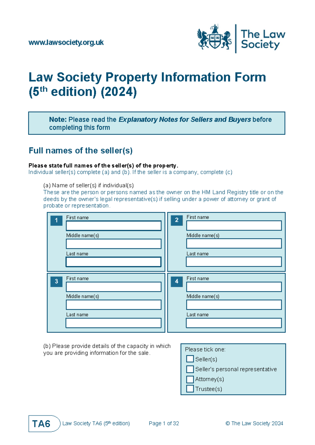 TA6 Law Society Property Information Form (5th Ed.) (2024) - Studocu