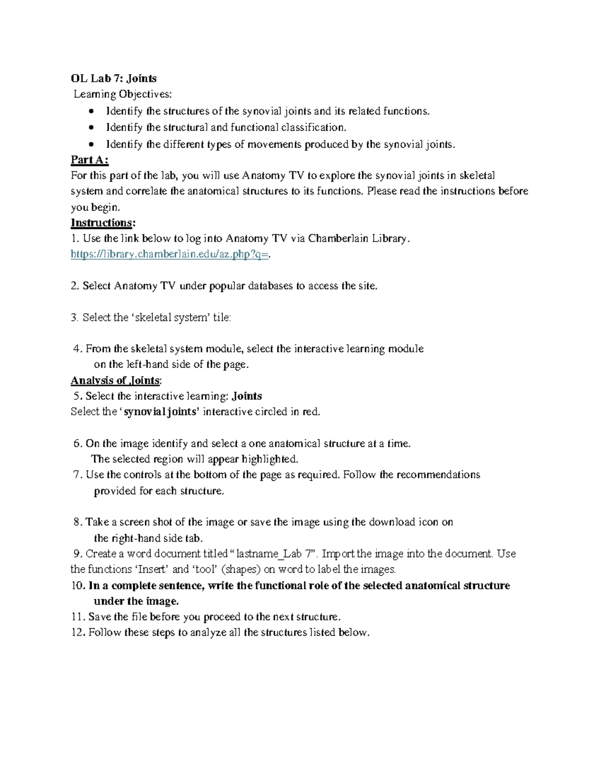 Week 7 lab joints - OL Lab 7: Joints Learning Objectives: - Identify ...
