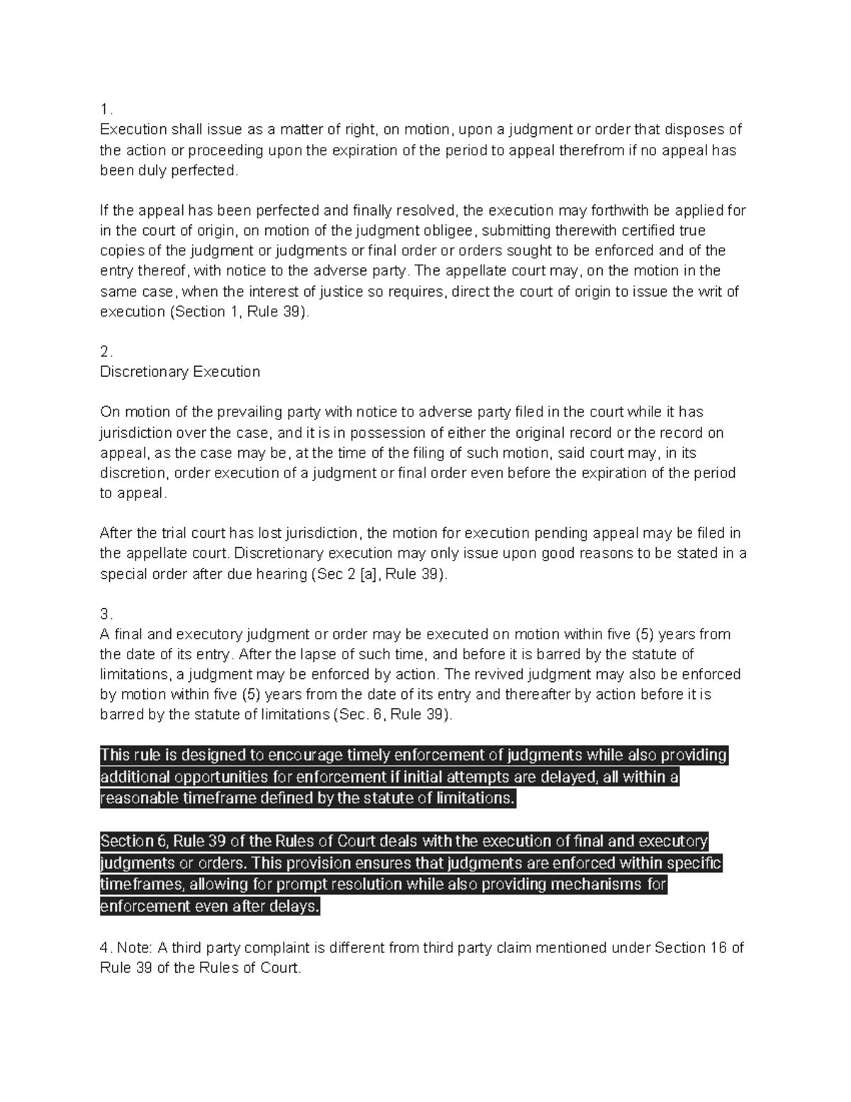 Civpro seatwork - notes - 1. Execution shall issue as a matter of right ...
