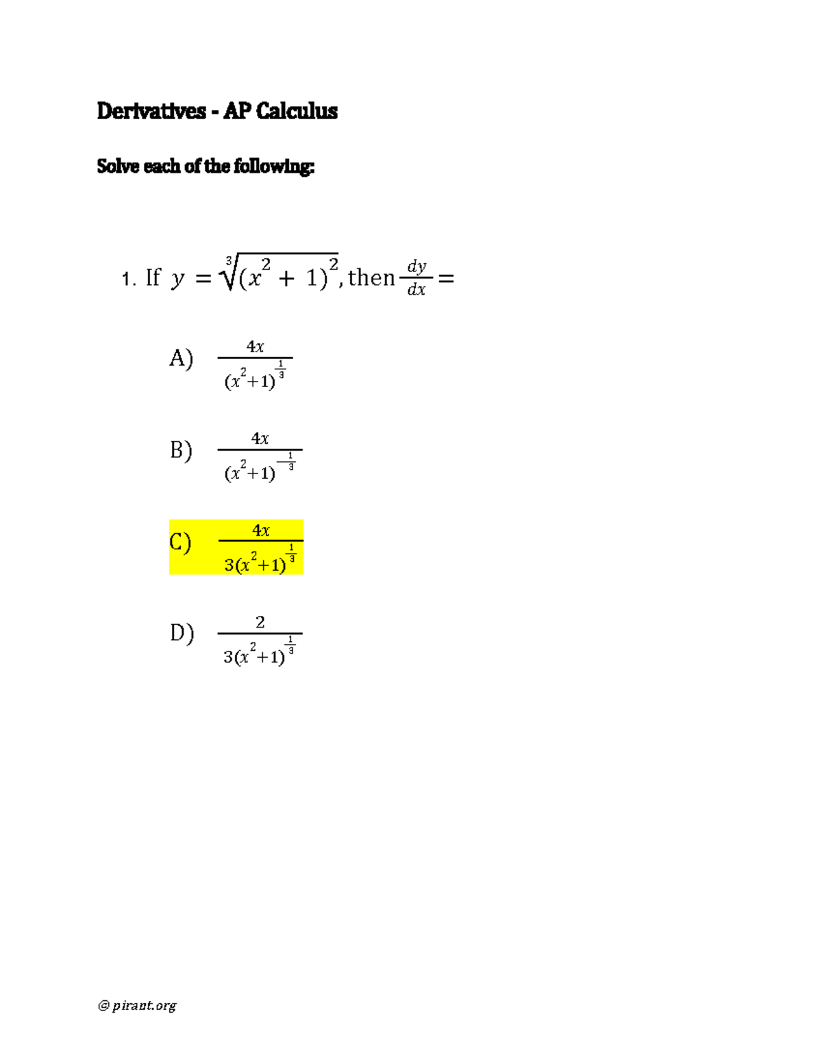 Derivatives AP Calculus Unit 3 Answers and Solutions - Studocu