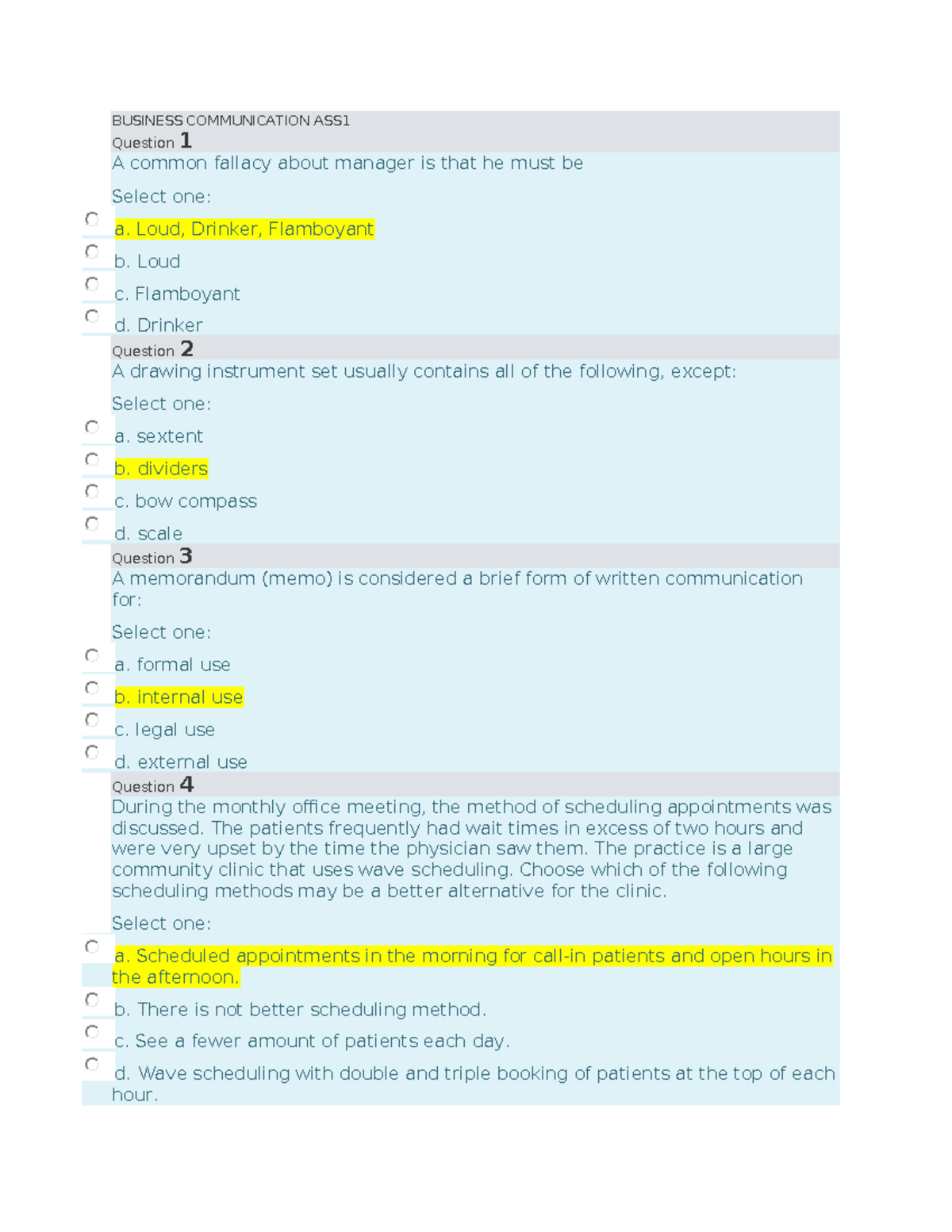 Business Communications ASS1: Quiz Questions and Answers - Studocu