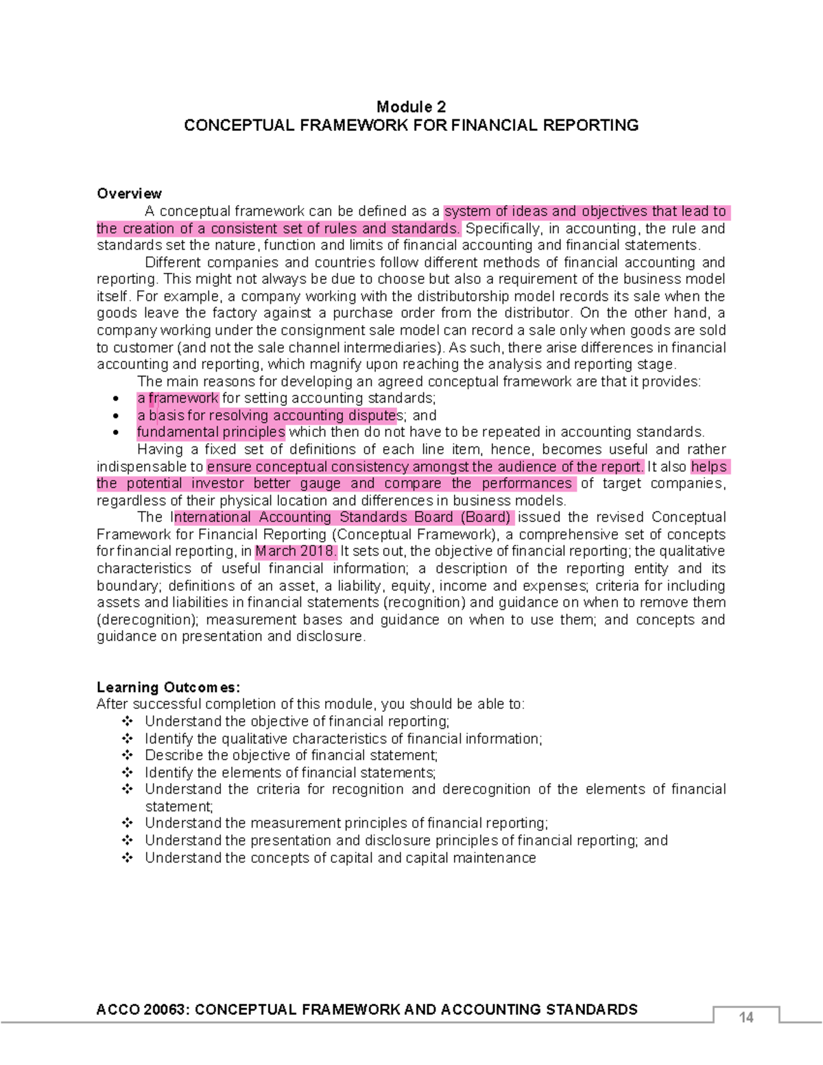 Conceptual Framework for Financial Reporting - Module CFFR - Studocu
