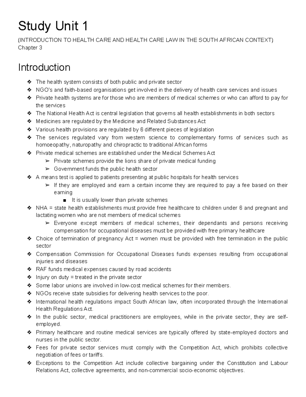 Study Unit 1: Overview of South African Health Care Law - Studocu