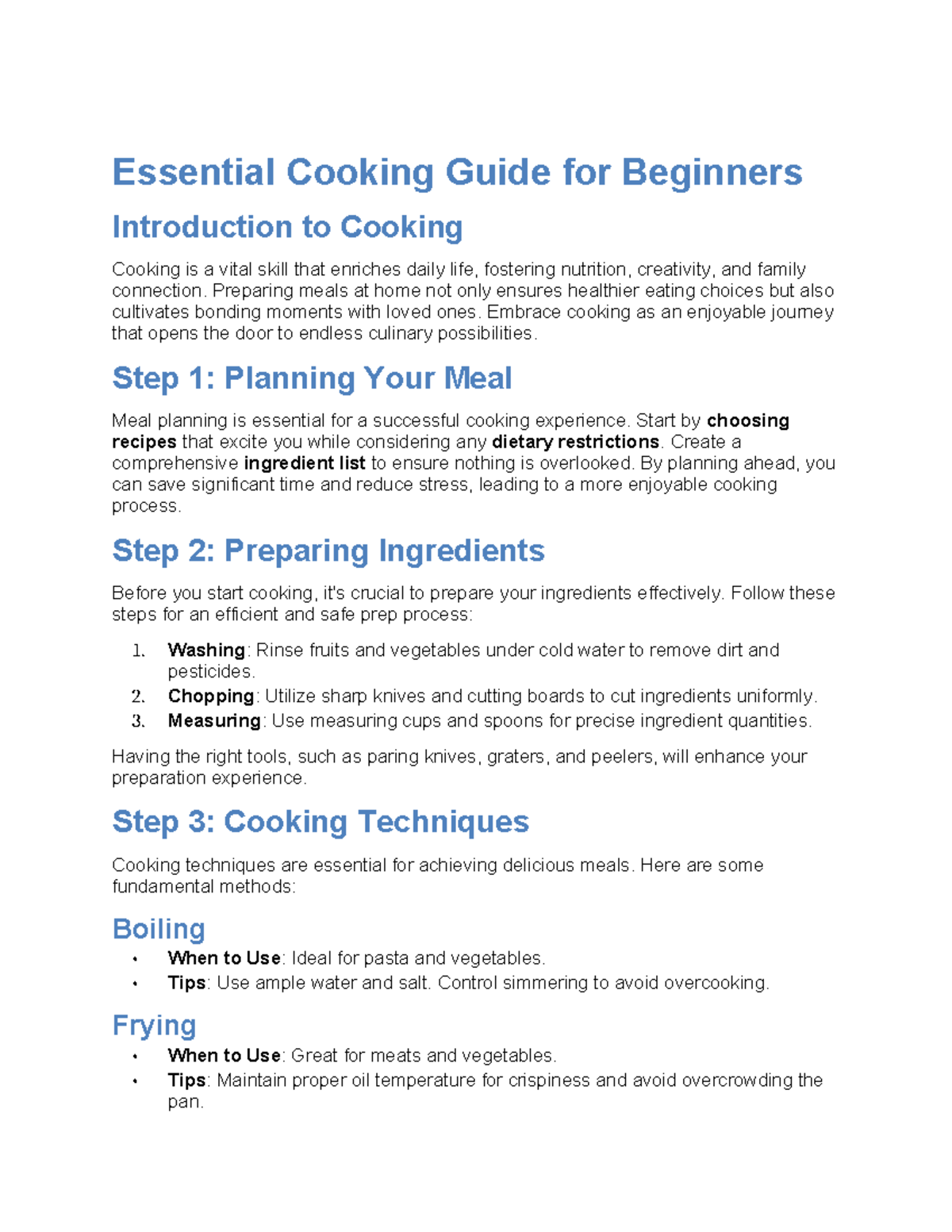 Essential Cooking Guide for Beginners: A Culinary Start - Studocu