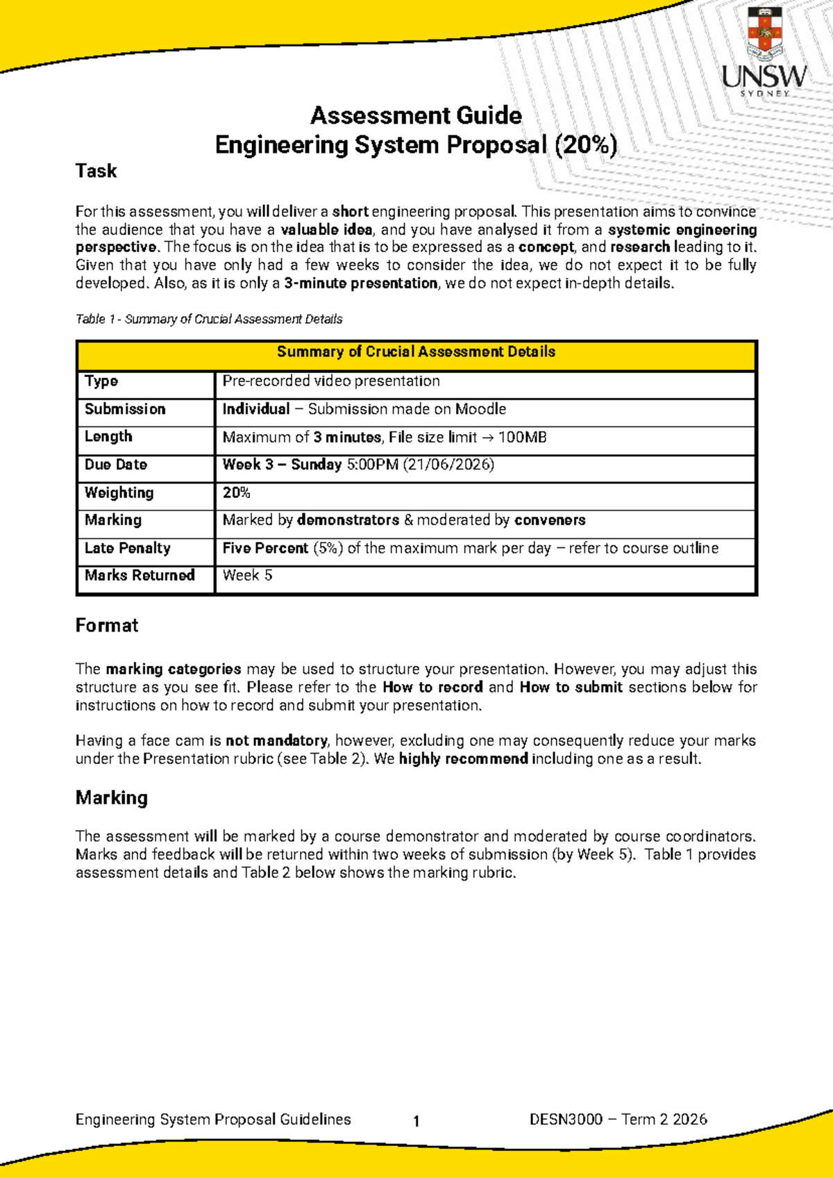 Assessment Guide: Engineering System Proposal T2 2026 - Studocu