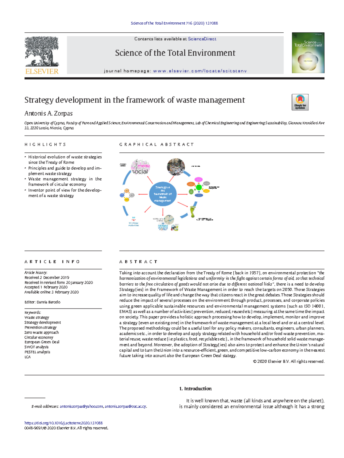 Strategy development in the framework of waste management - Zorpas Open ...